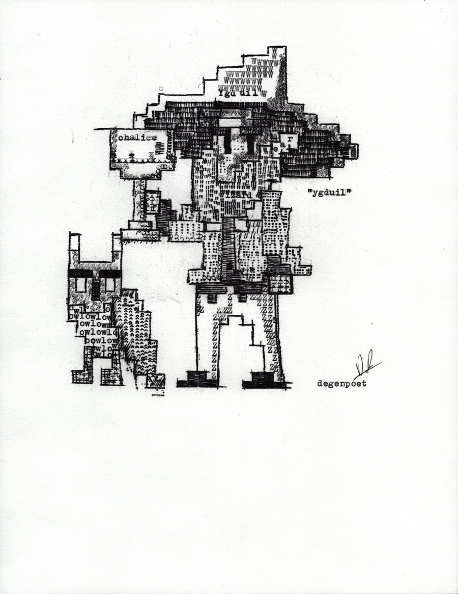 Freehand Wizard original typewriter artwork by Degen Poet