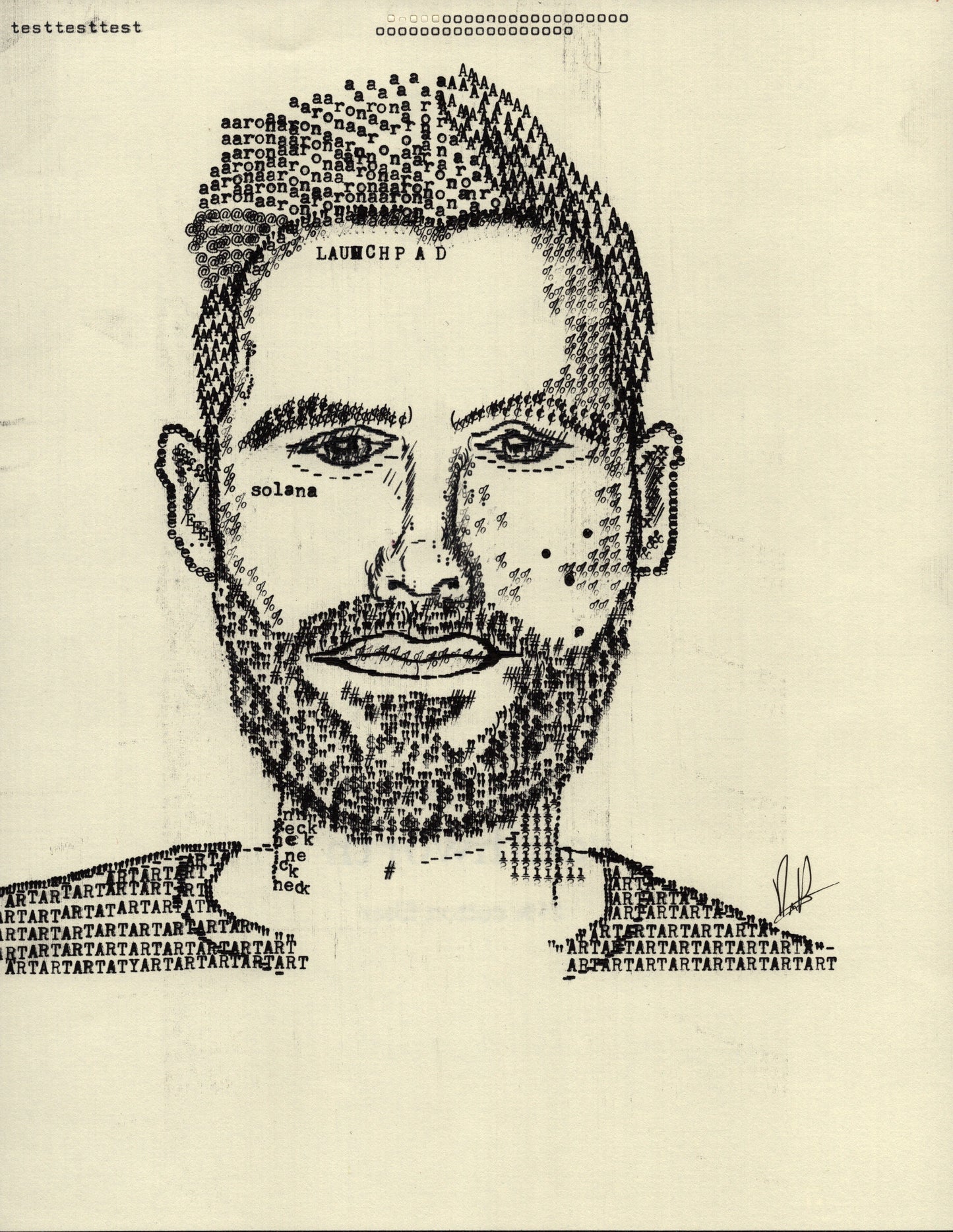 Aaron original typewriter artwork by Degen Poet
