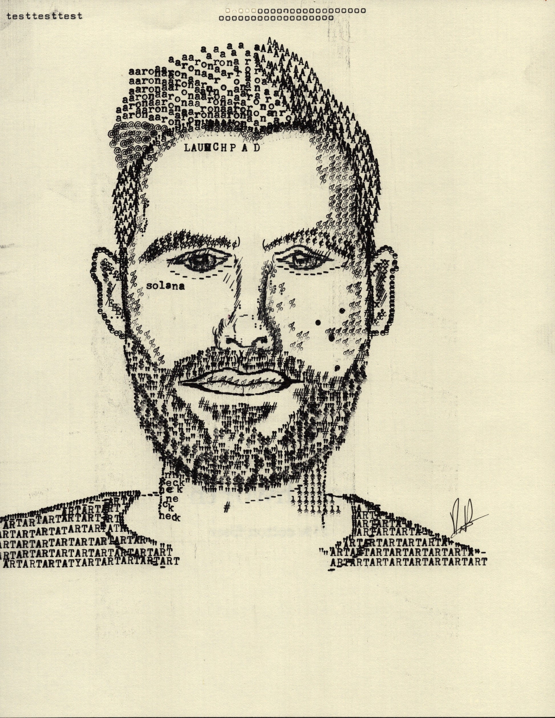 Aaron original typewriter artwork by Degen Poet