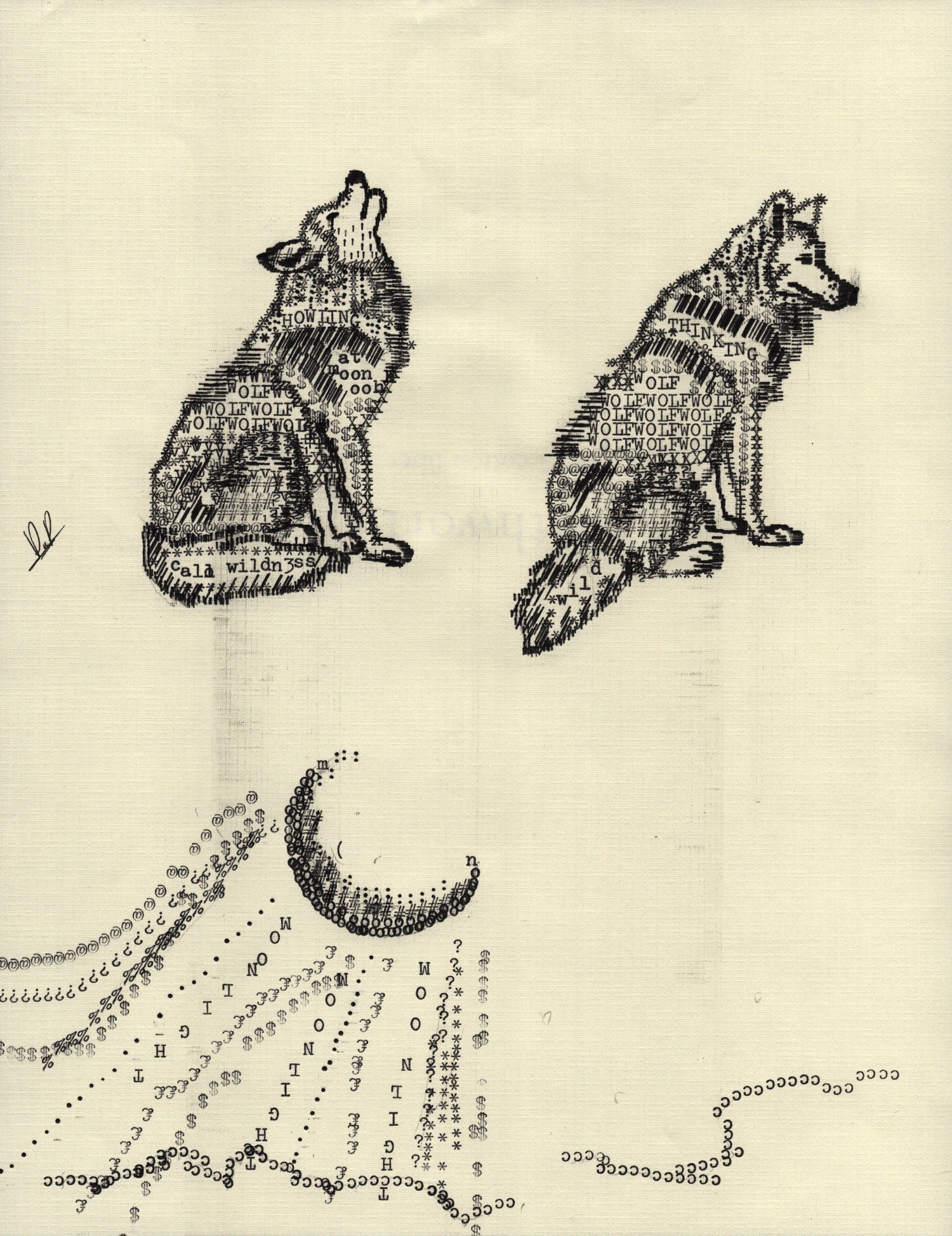 Howling original typewriter artwork