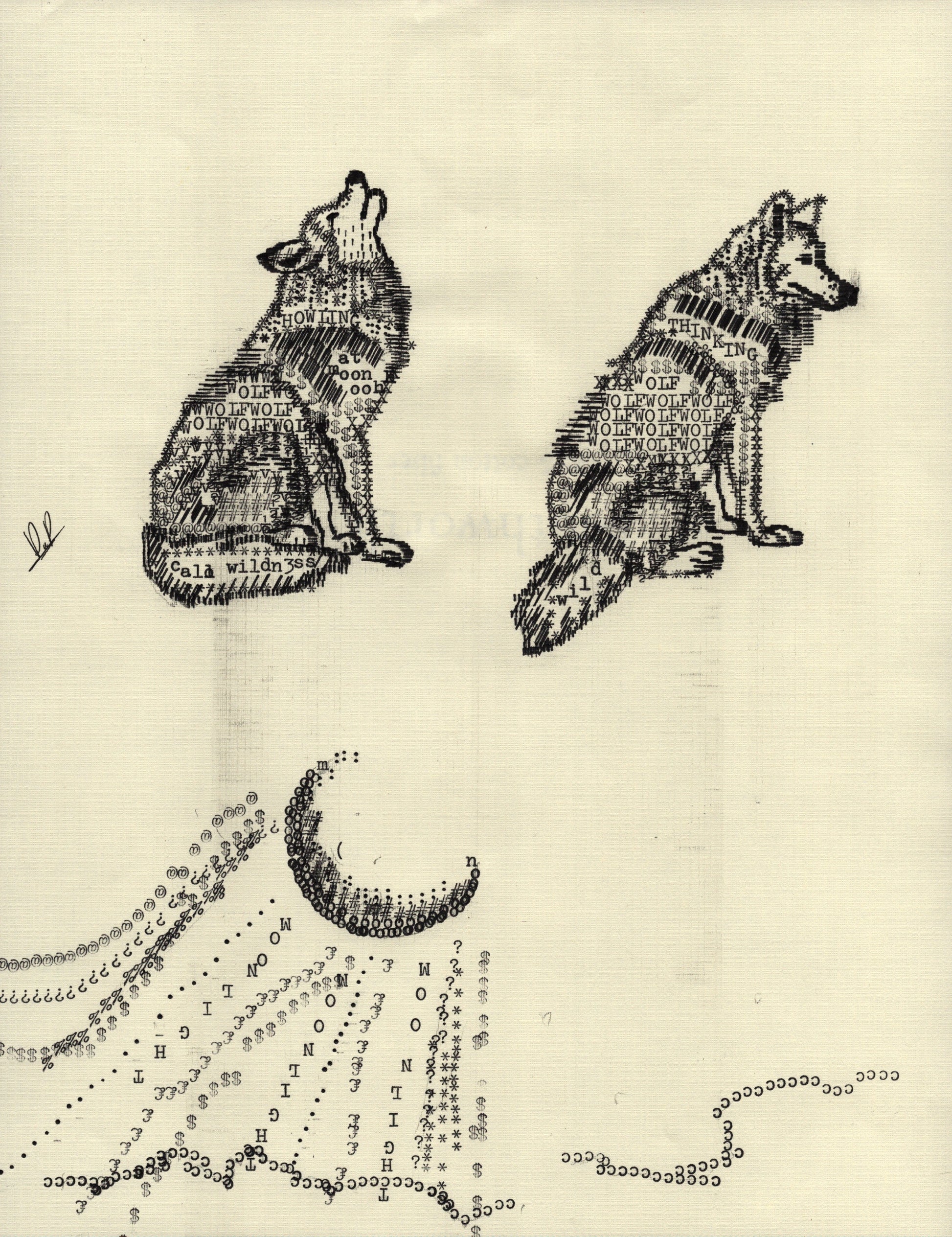 Howling original typewriter artwork by Degen Poet