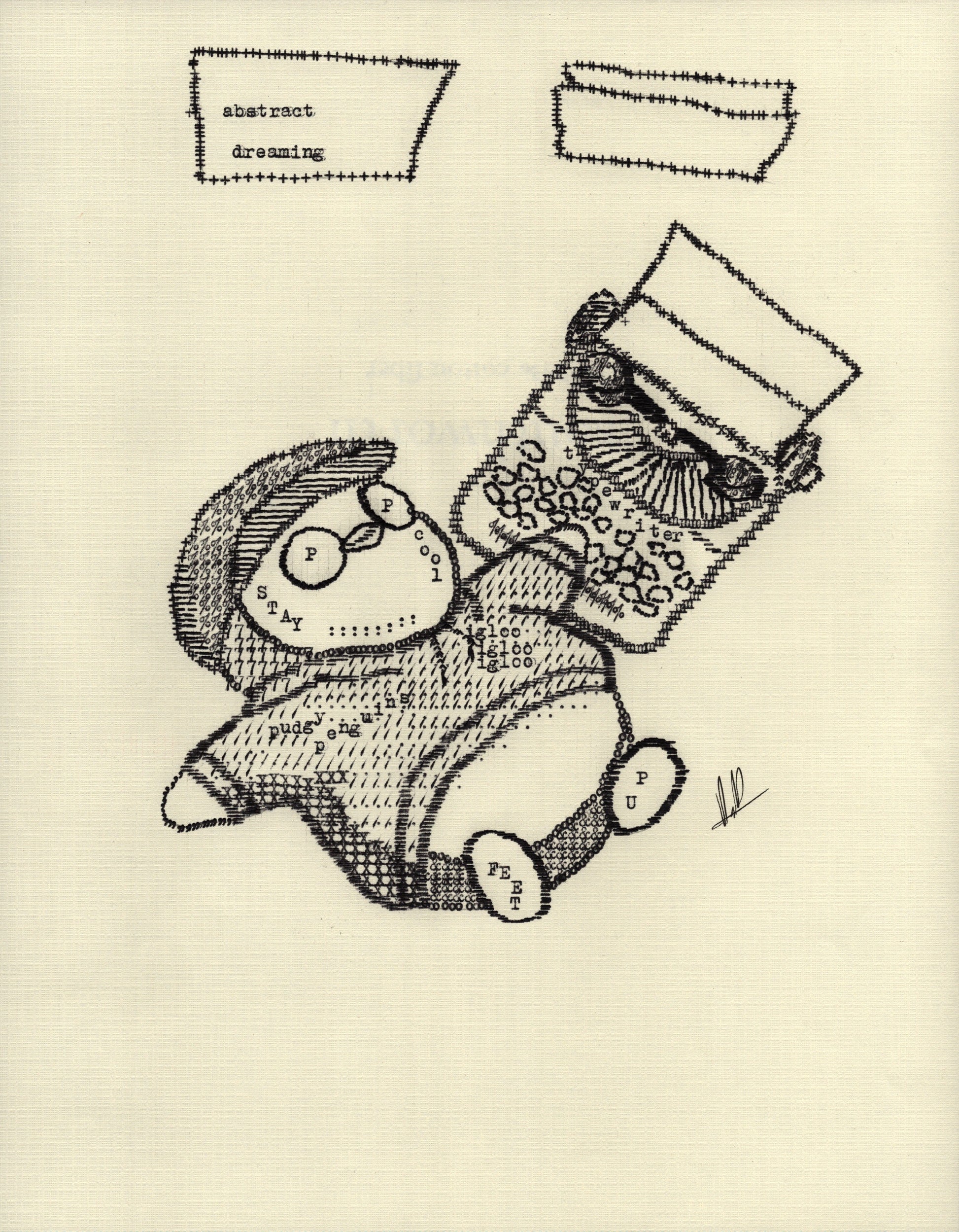 Ultimate Penguin original typewriter artwork by Degen Poet