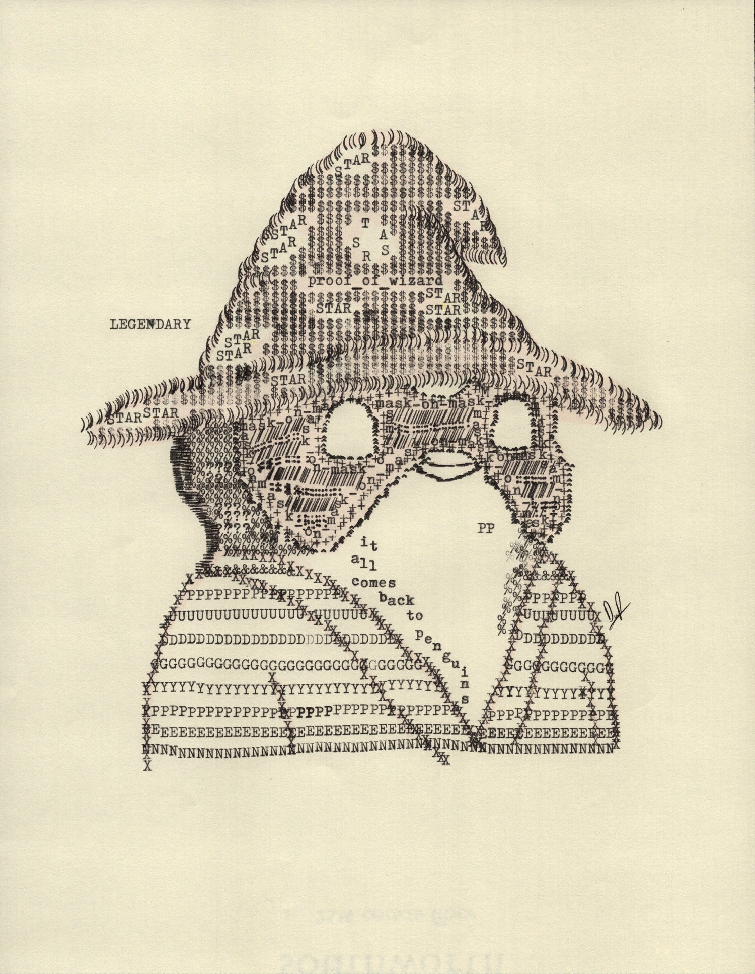 Wizard Pudgy original typewriter artwork