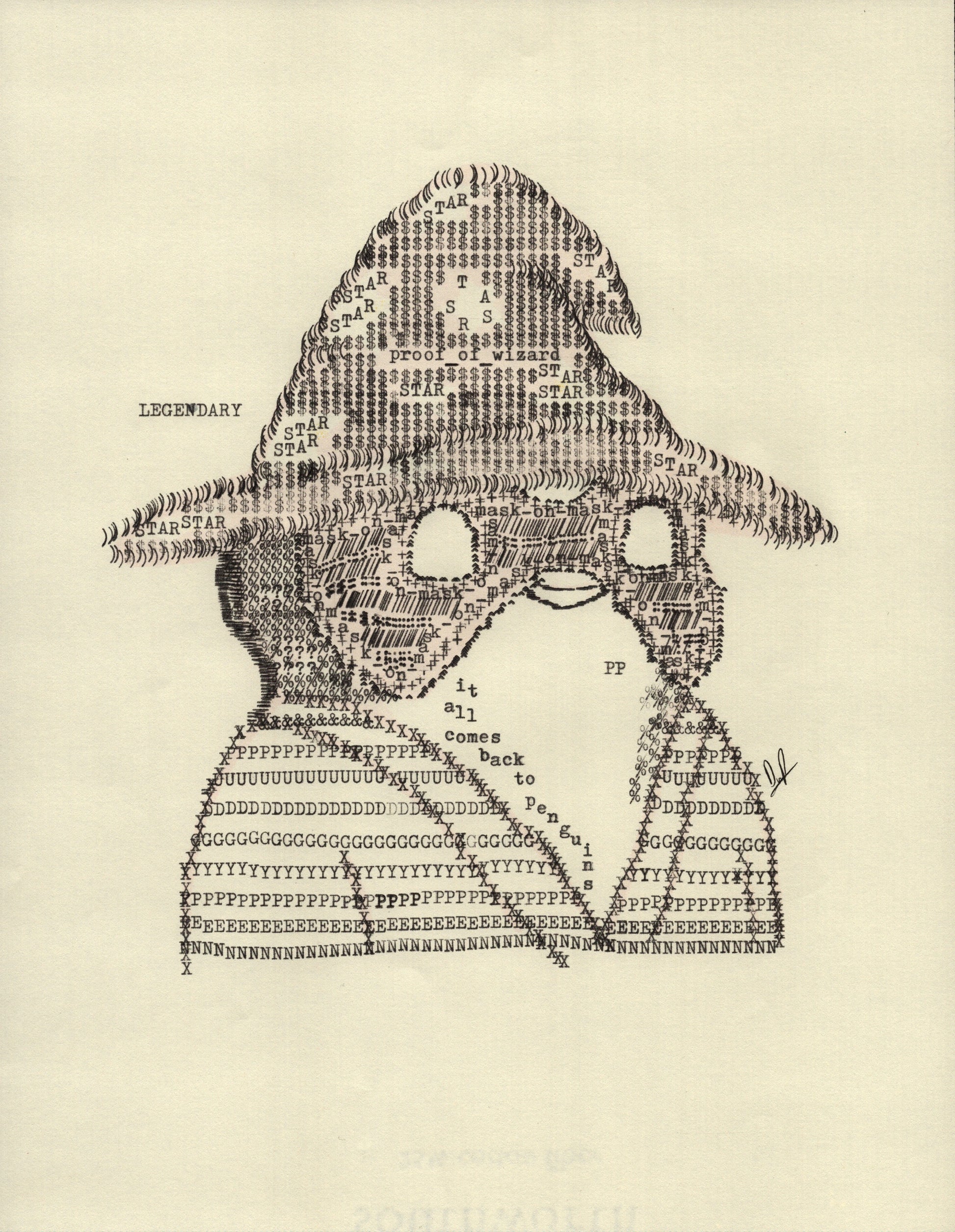 Wizard Pudgy original typewriter artwork by Degen Poet