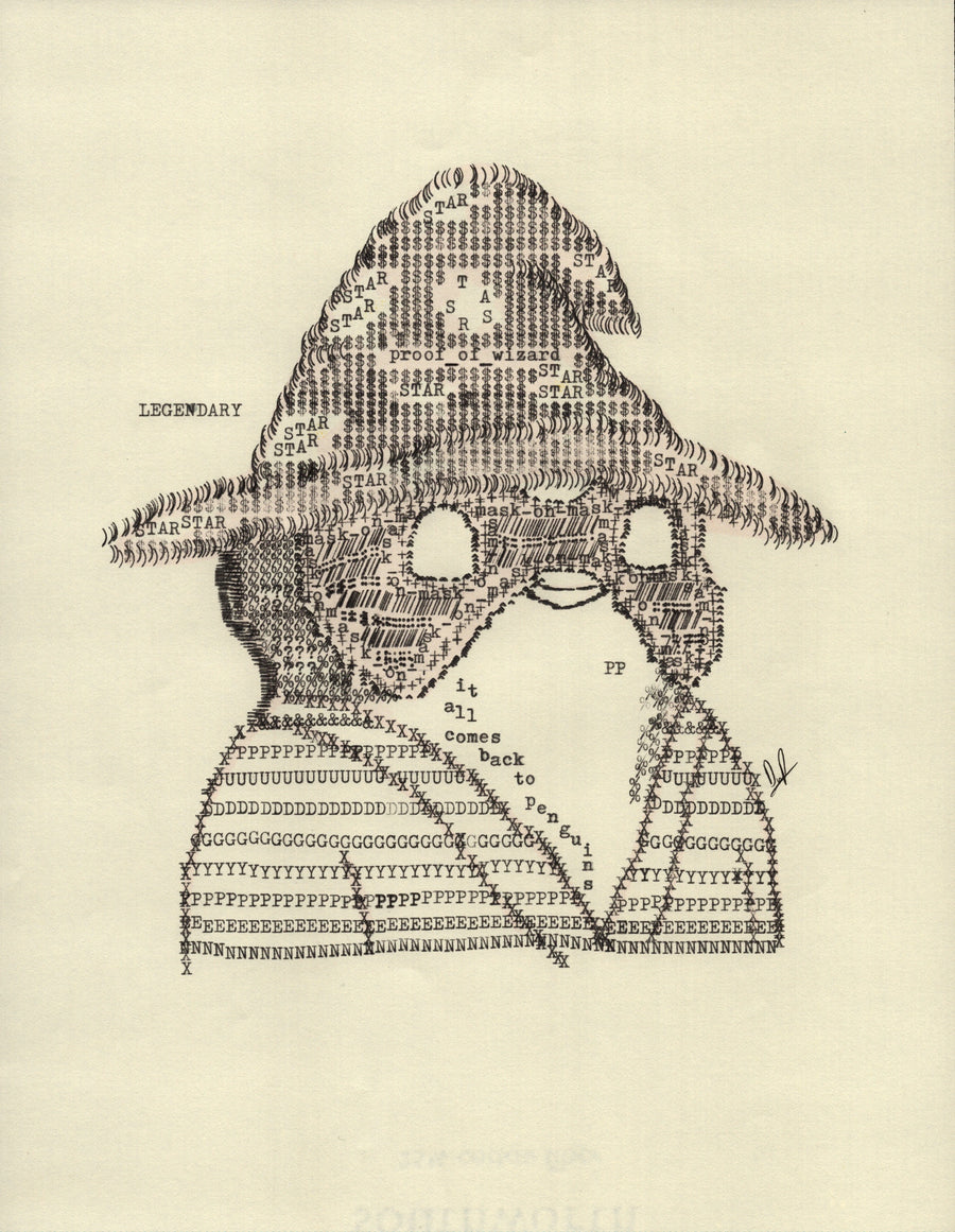 Wizard Pudgy original typewriter artwork by Degen Poet
