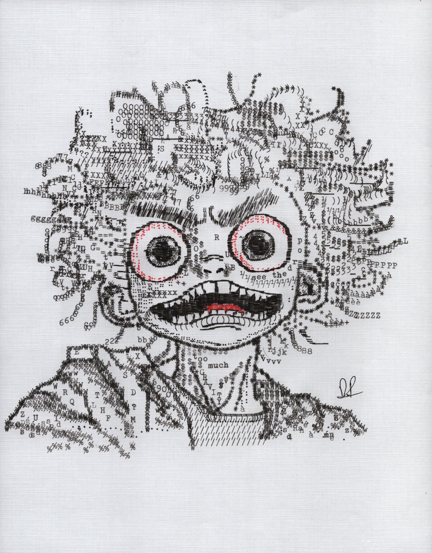 Too Much Gravity original typewriter artwork by Degen Poet