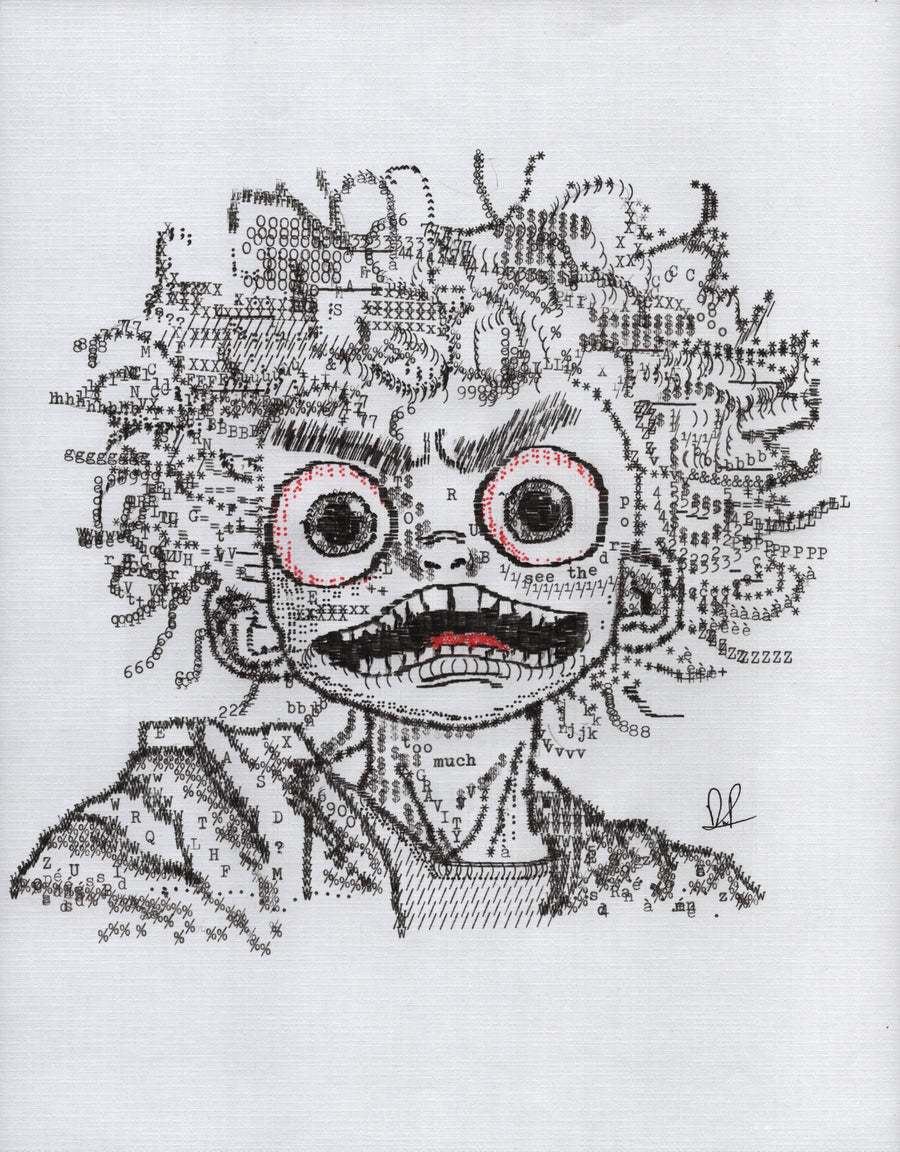 Too Much Gravity original typewriter artwork by Degen Poet