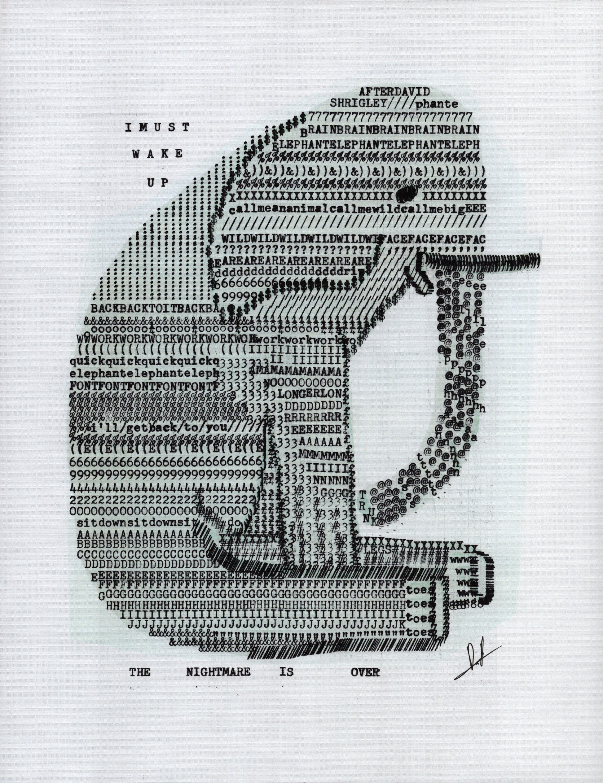 Elefont original typewriter artwork by Degen Poet