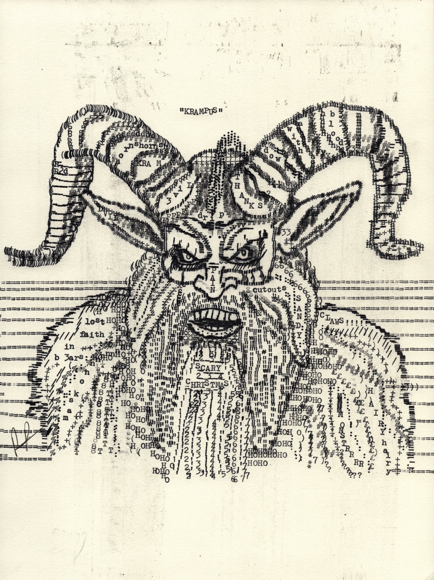 Krampus original typewriter artwork by Degen Poet