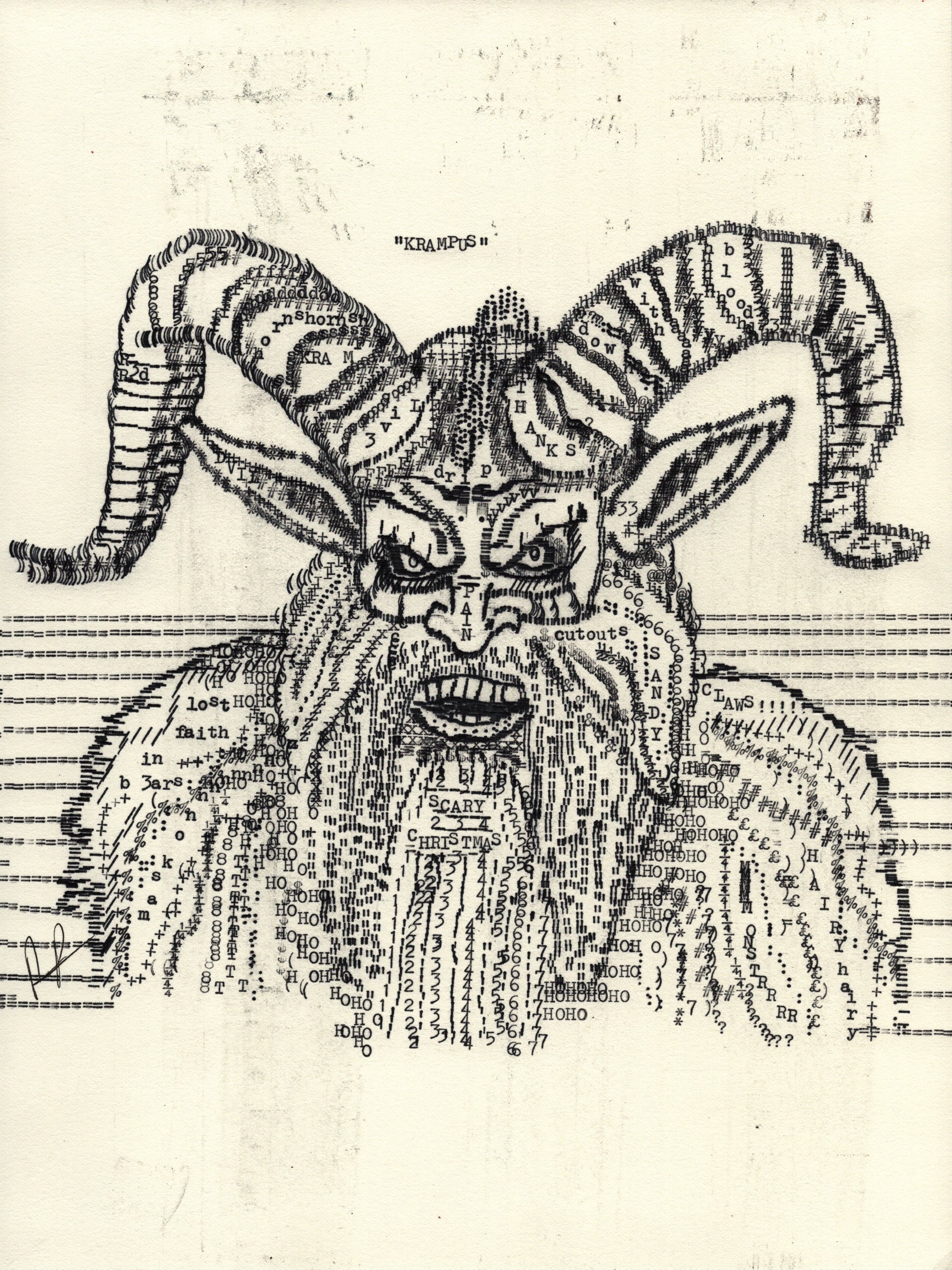 Krampus original typewriter artwork by Degen Poet