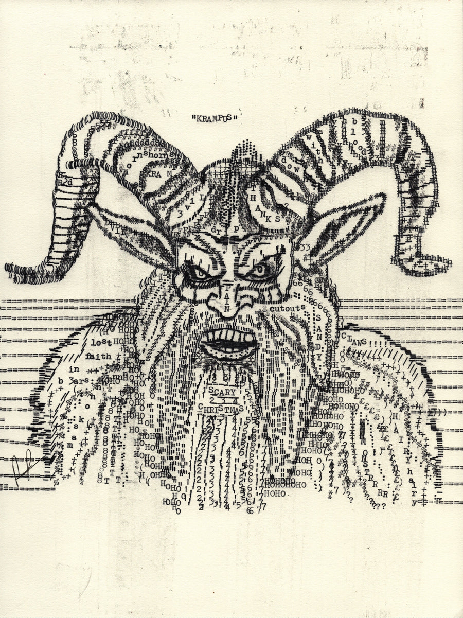 Krampus original typewriter artwork by Degen Poet