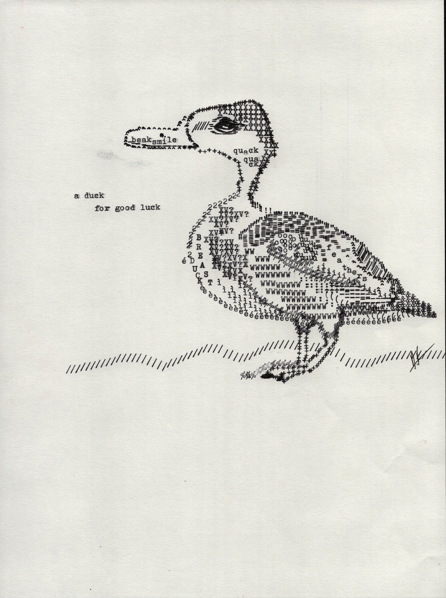 Good Luck Duck original typewriter artwork