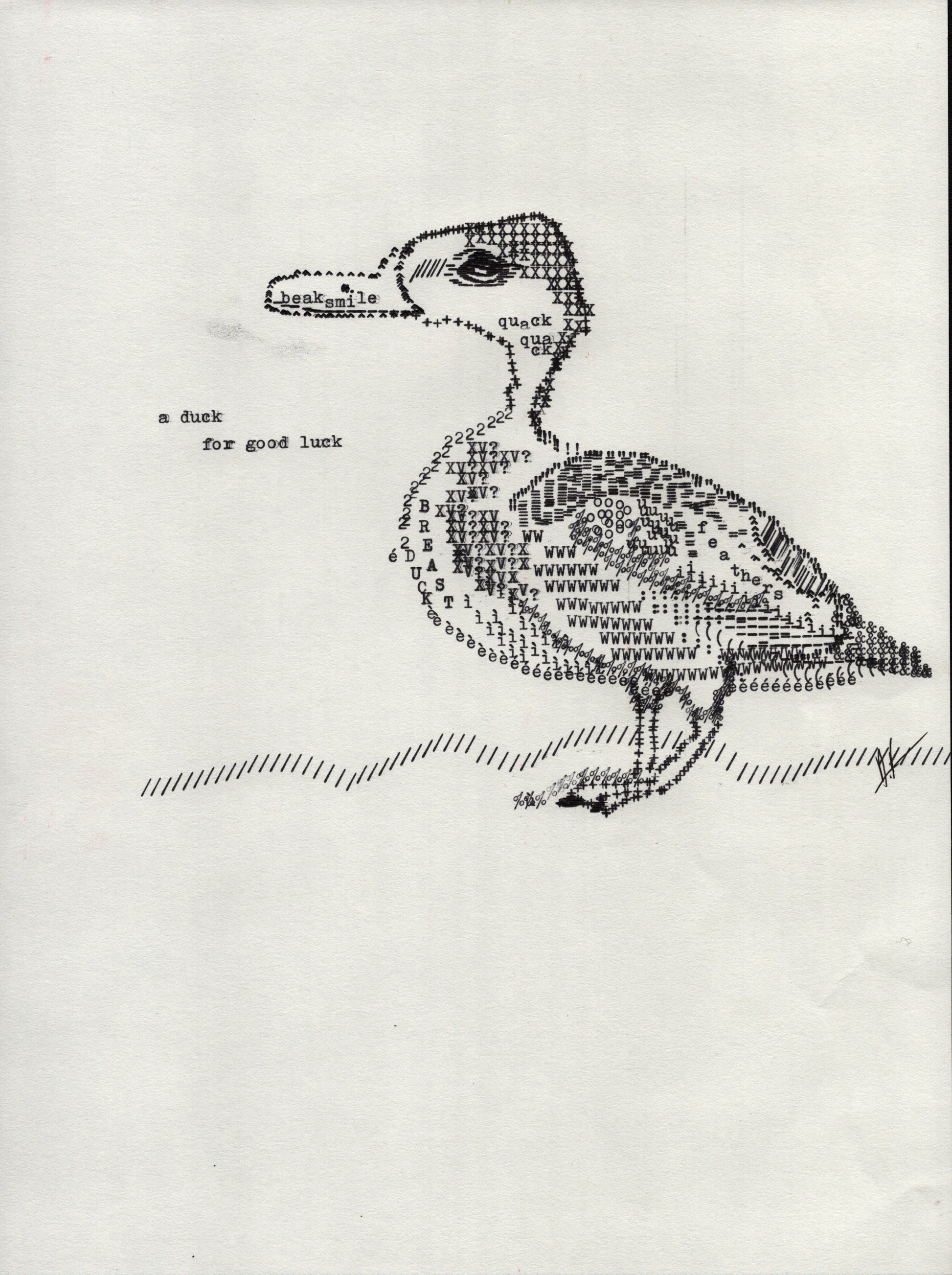 Good Luck Duck original typewriter artwork by Degen Poet