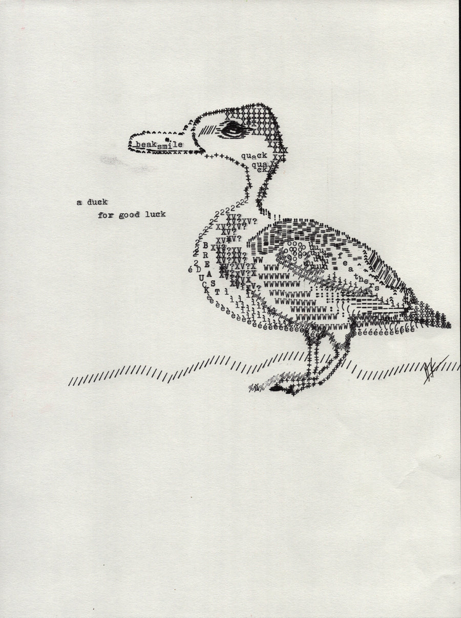 Good Luck Duck original typewriter artwork by Degen Poet
