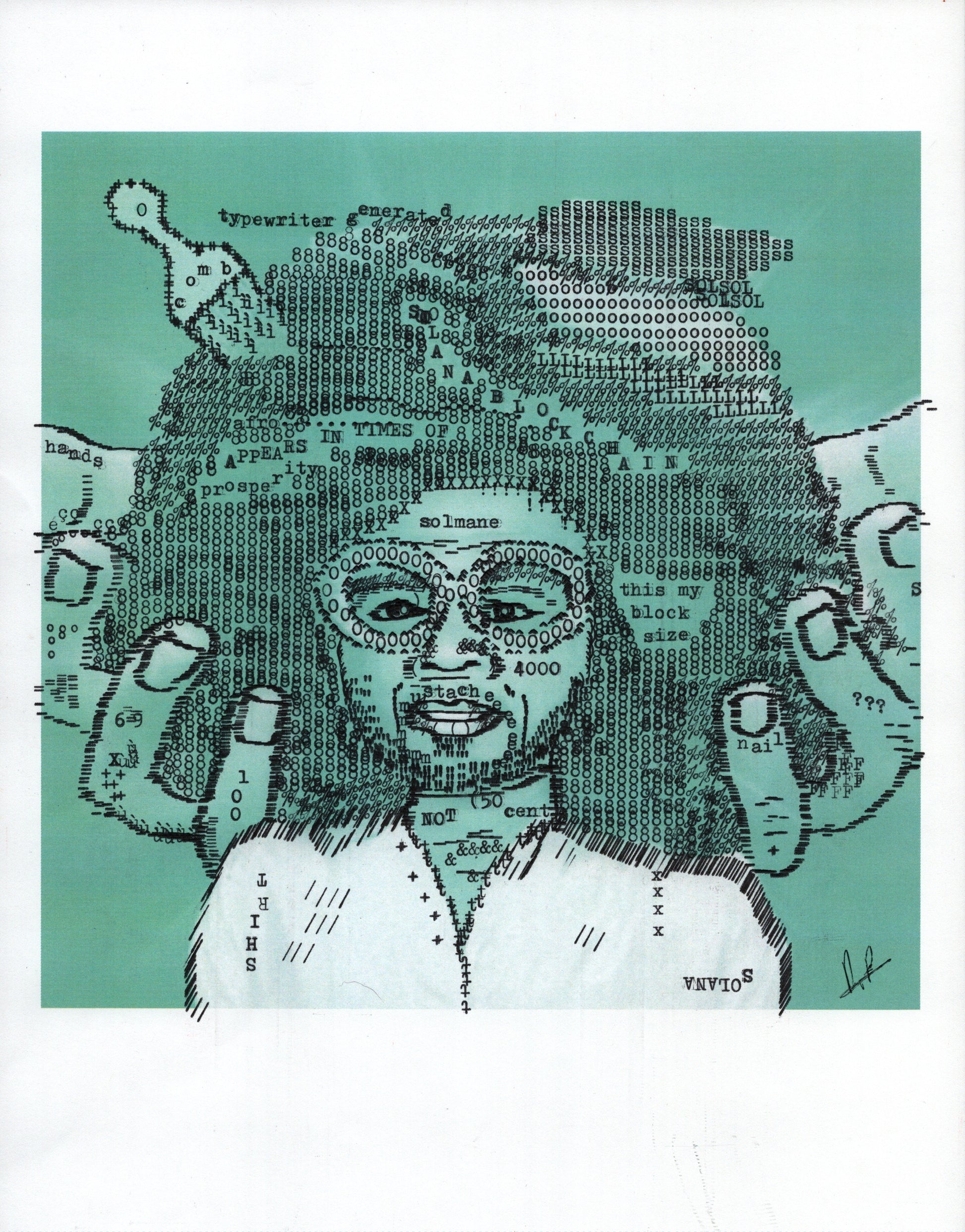 Solmane original typewriter artwork by Degen Poet