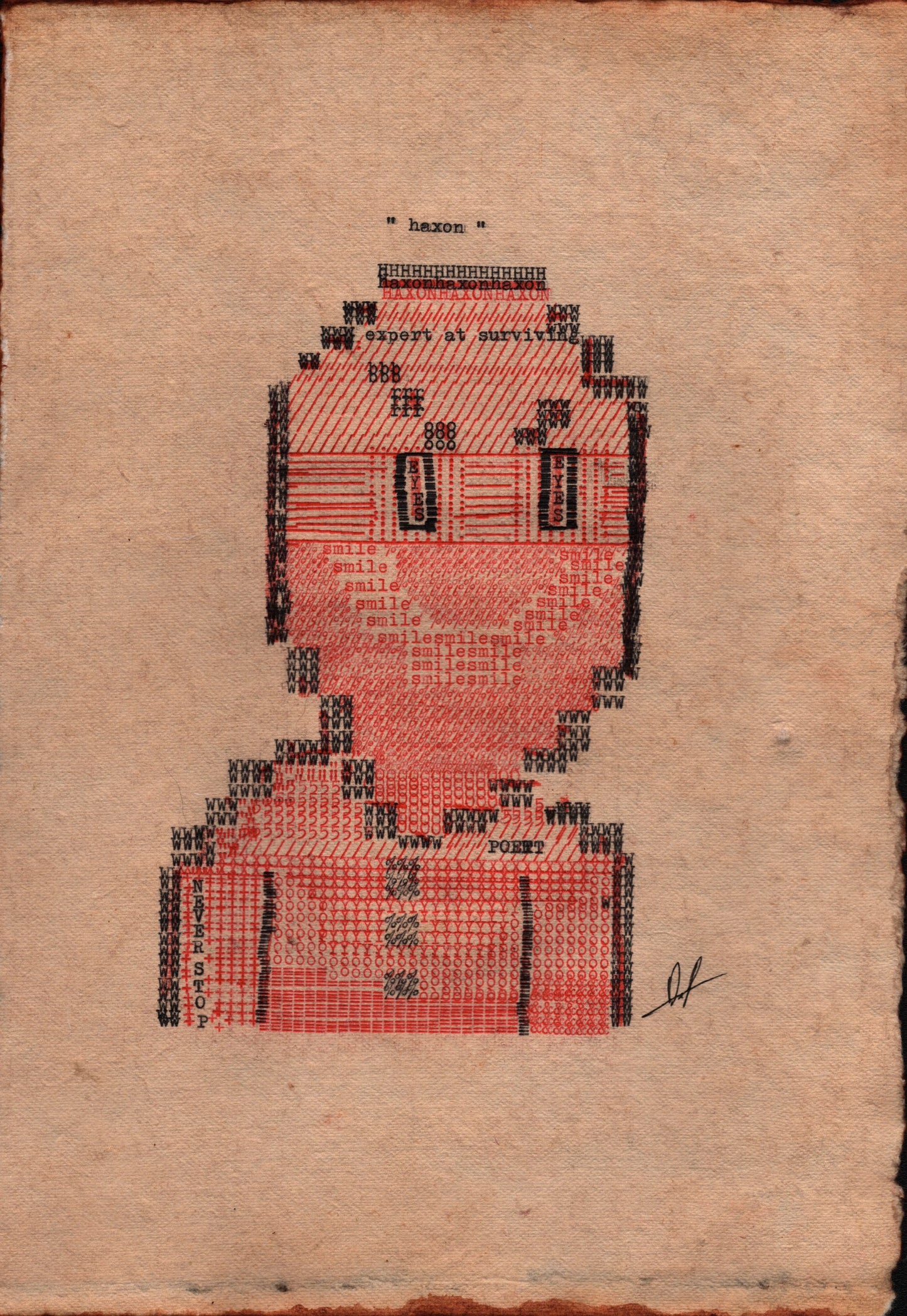 Haxon original typewriter artwork by Degen Poet