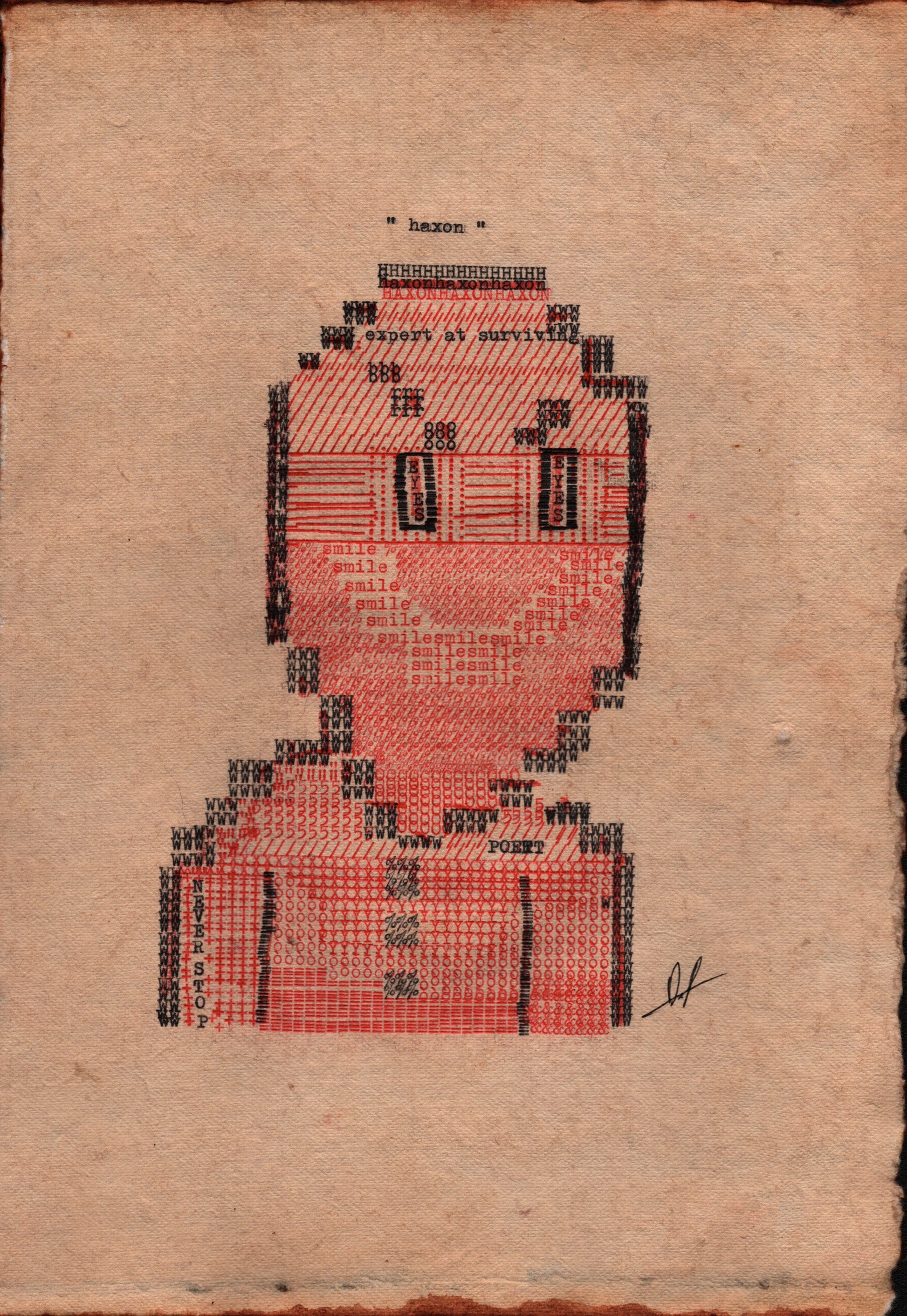 Haxon original typewriter artwork by Degen Poet