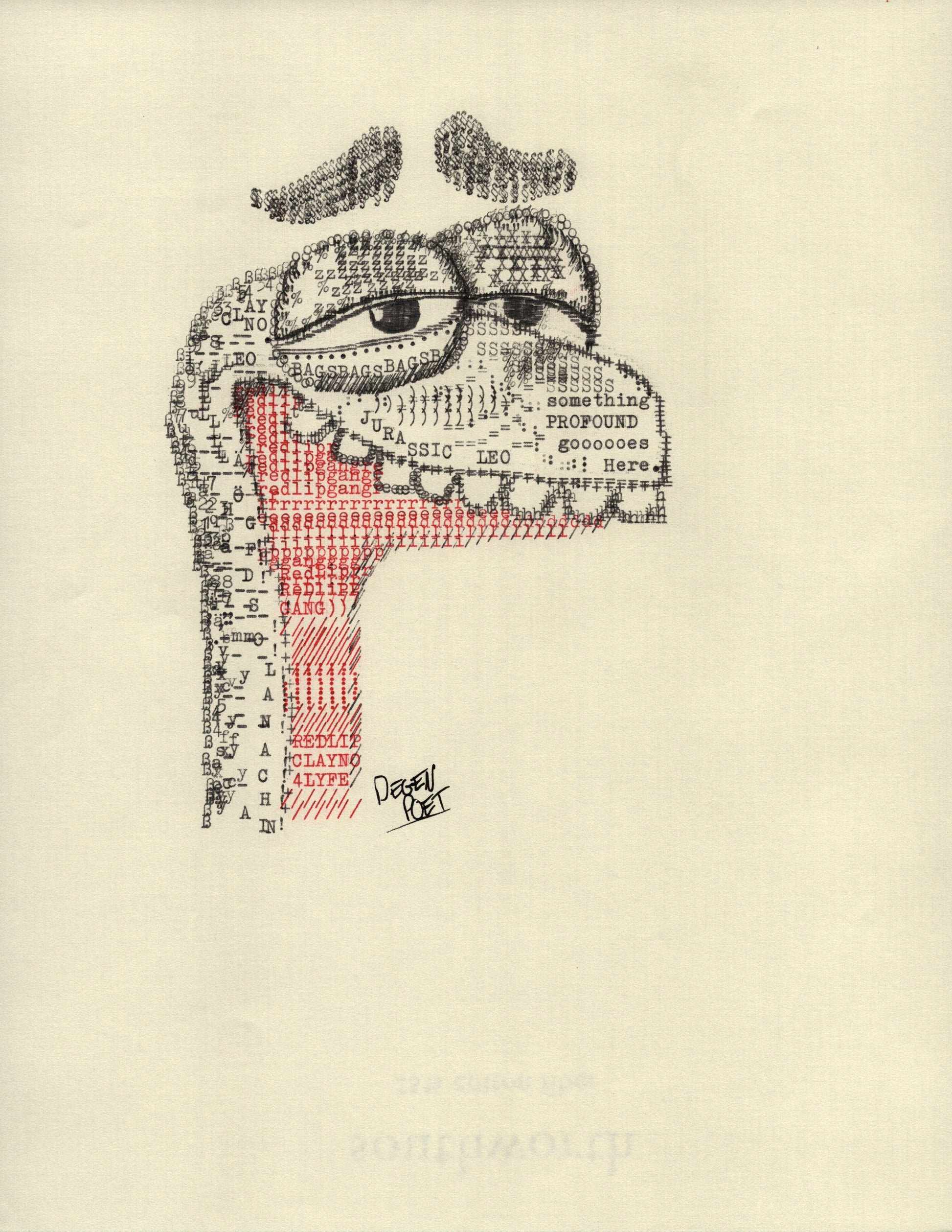Red Lip King original typewriter artwork by Degen Poet