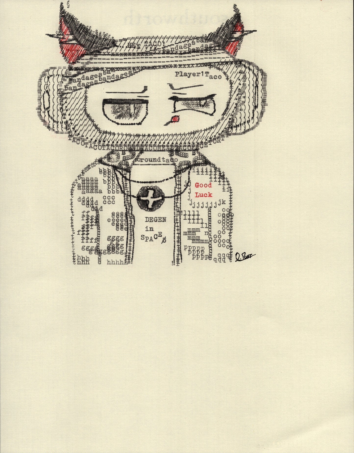 Ready Player Taco original typewriter artwork by Degen Poet
