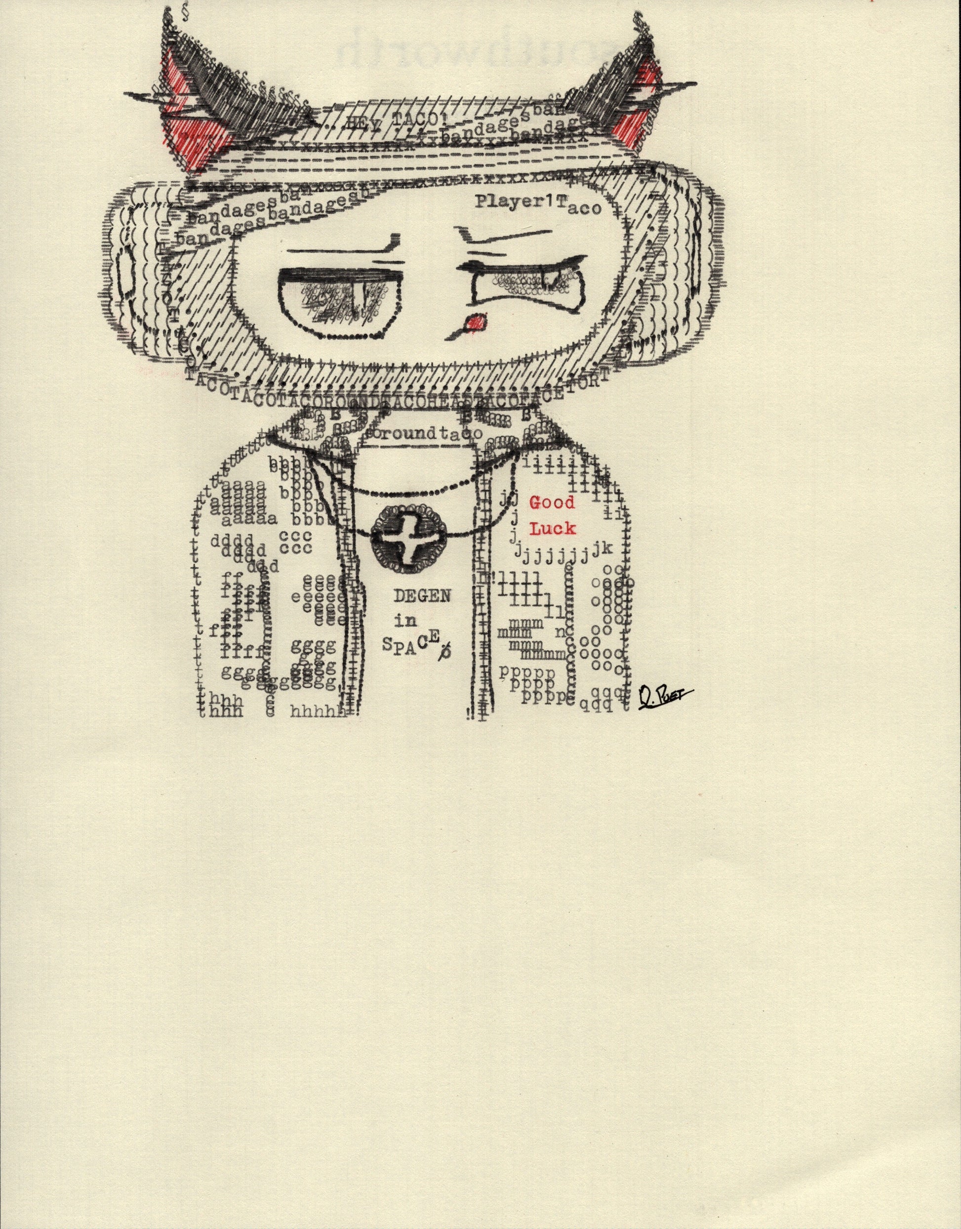 Ready Player Taco original typewriter artwork by Degen Poet