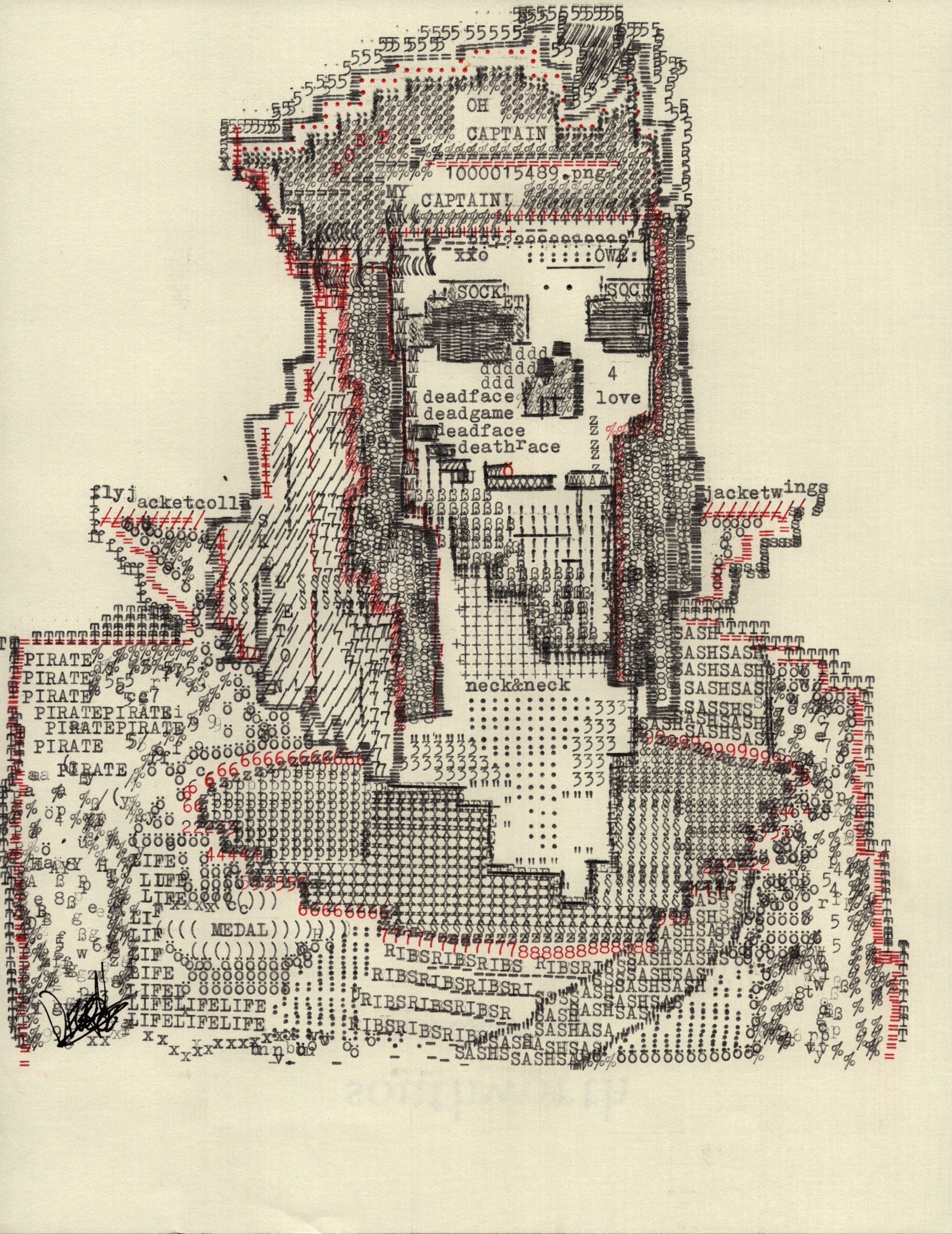 Deadface original typewriter artwork by Degen Poet