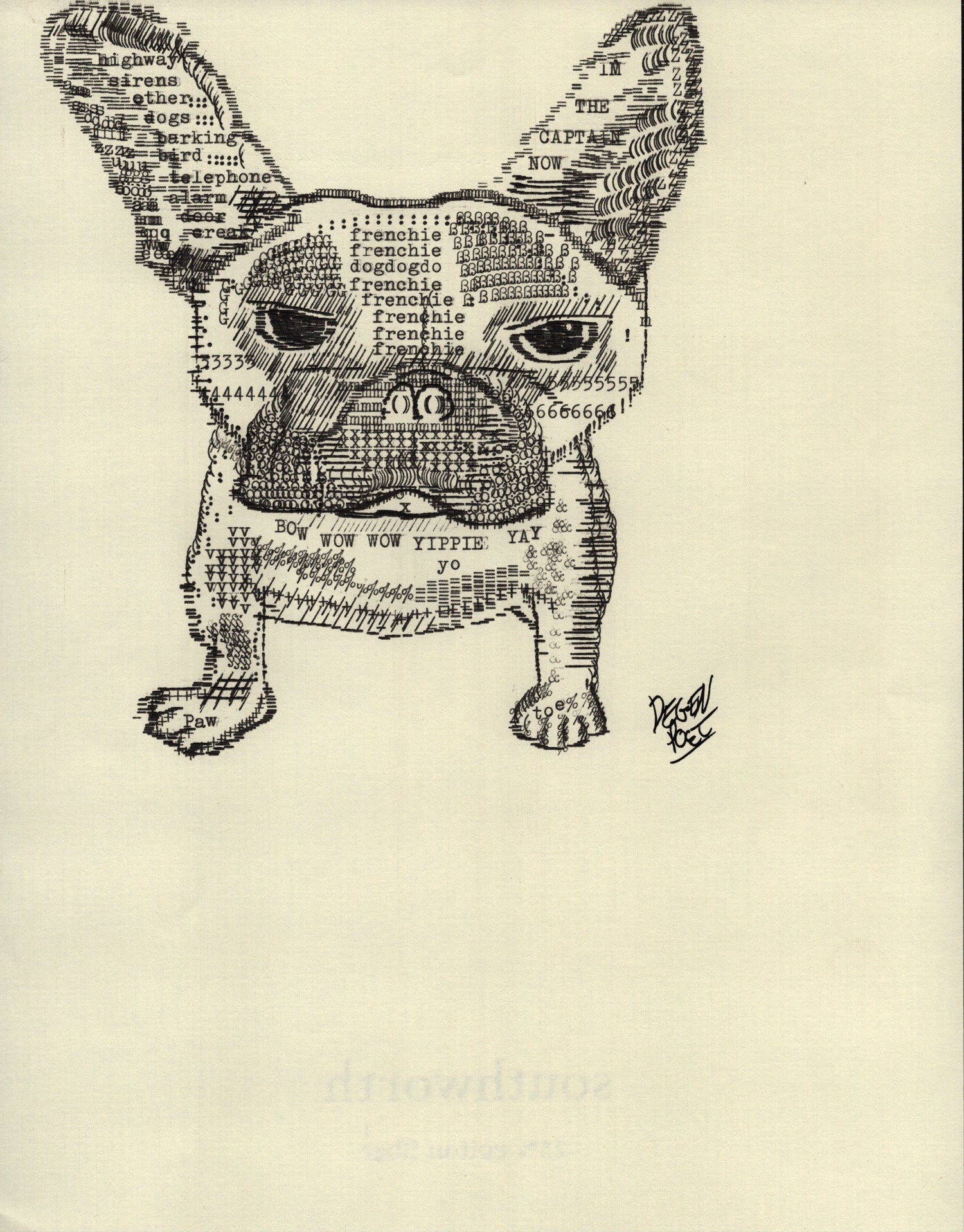 Frenchie original typewriter artwork