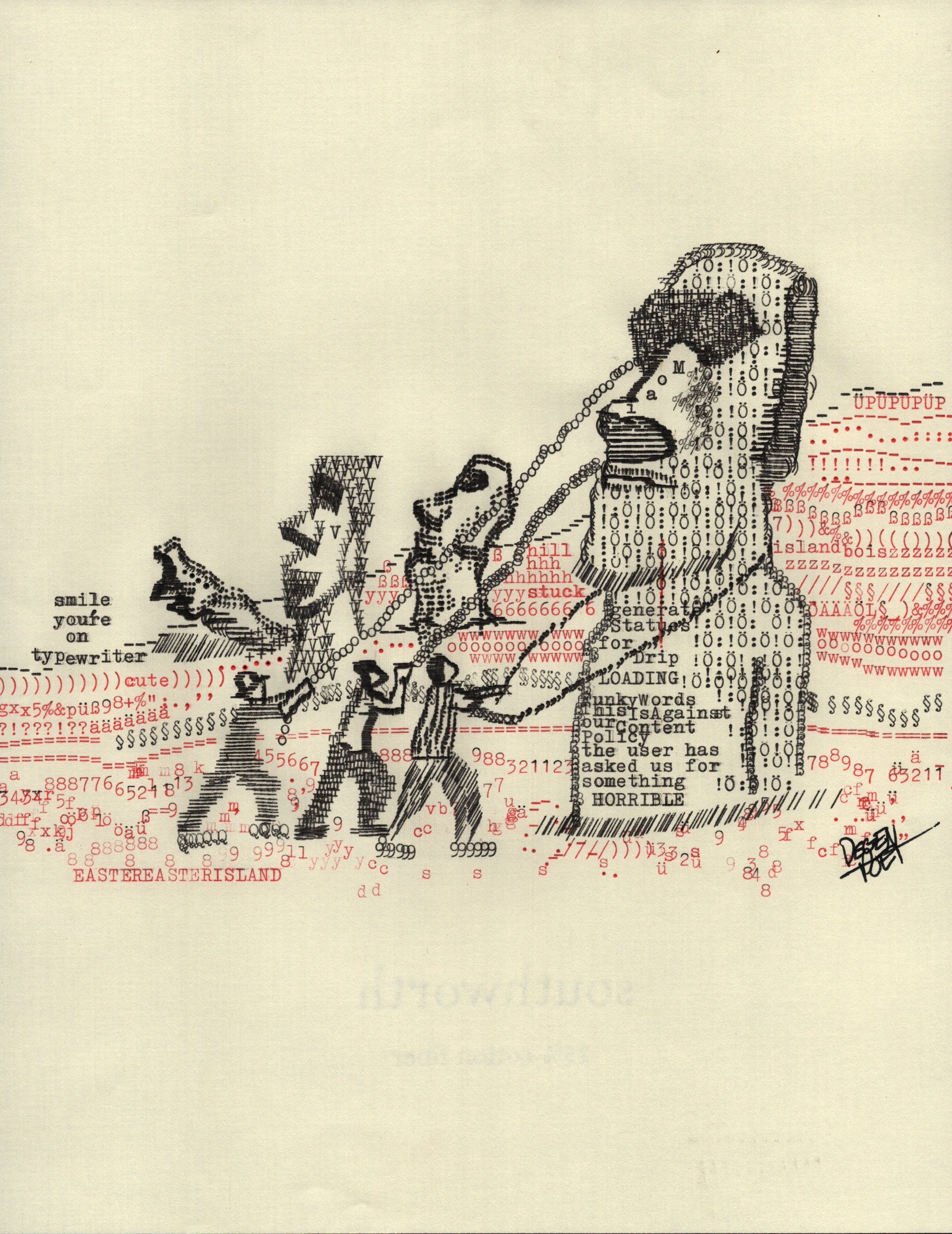Moai original typewriter artwork by Degen Poet
