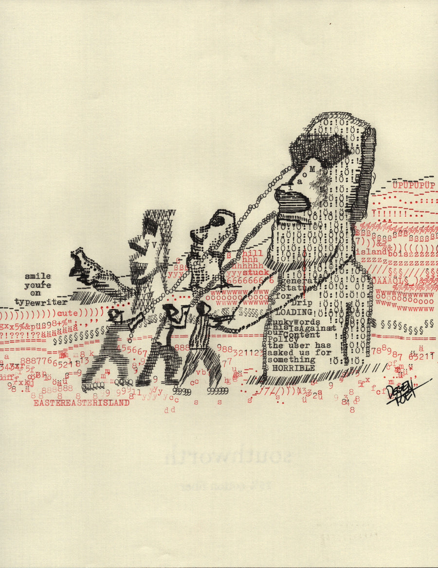 Moai original typewriter artwork by Degen Poet