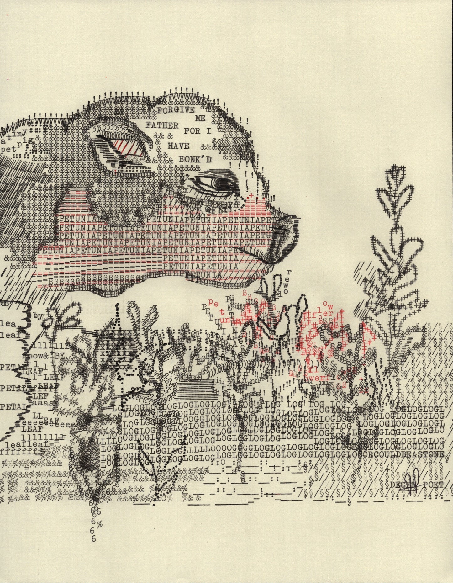 Petunia original typewriter artwork by Degen Poet