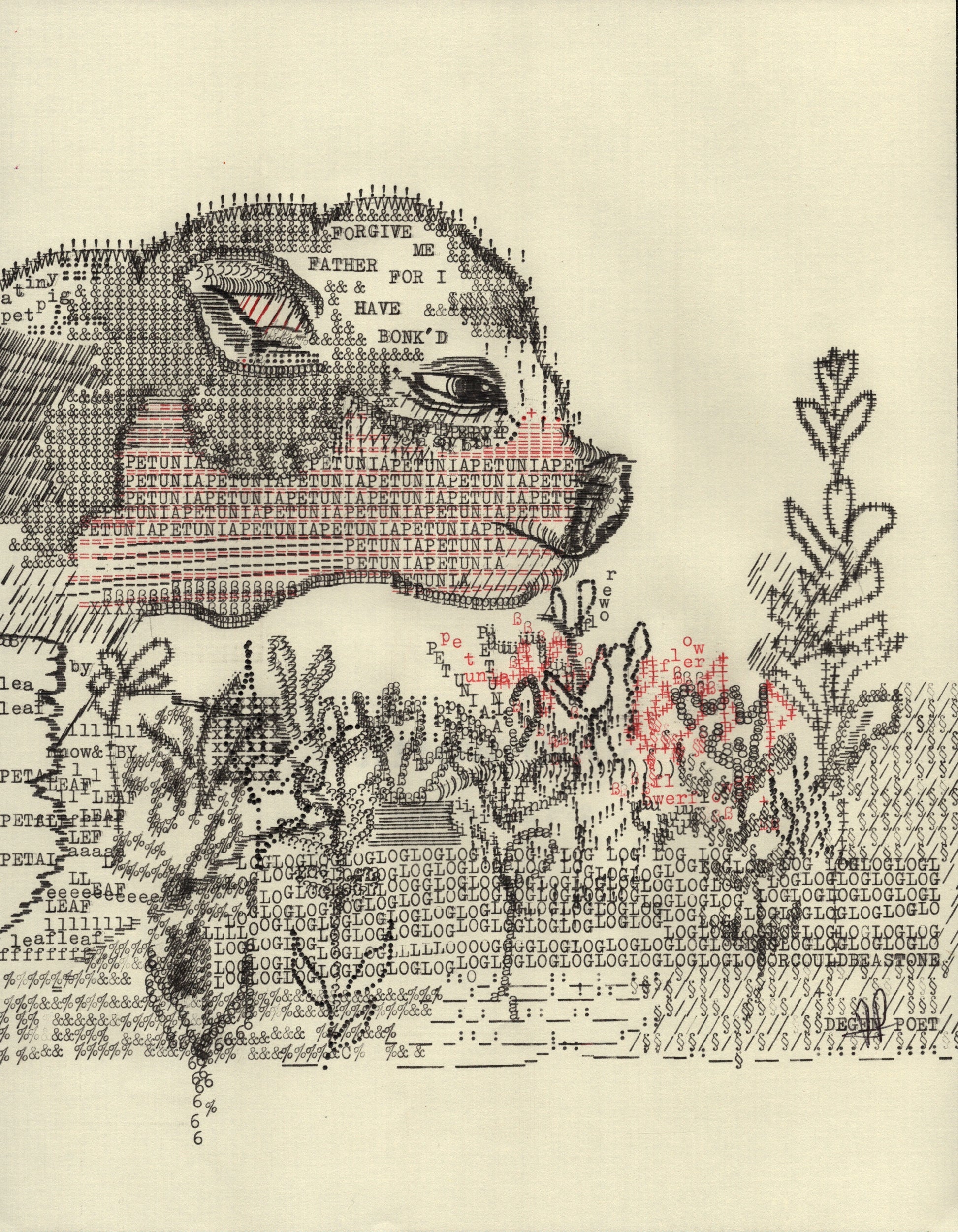 Petunia original typewriter artwork by Degen Poet