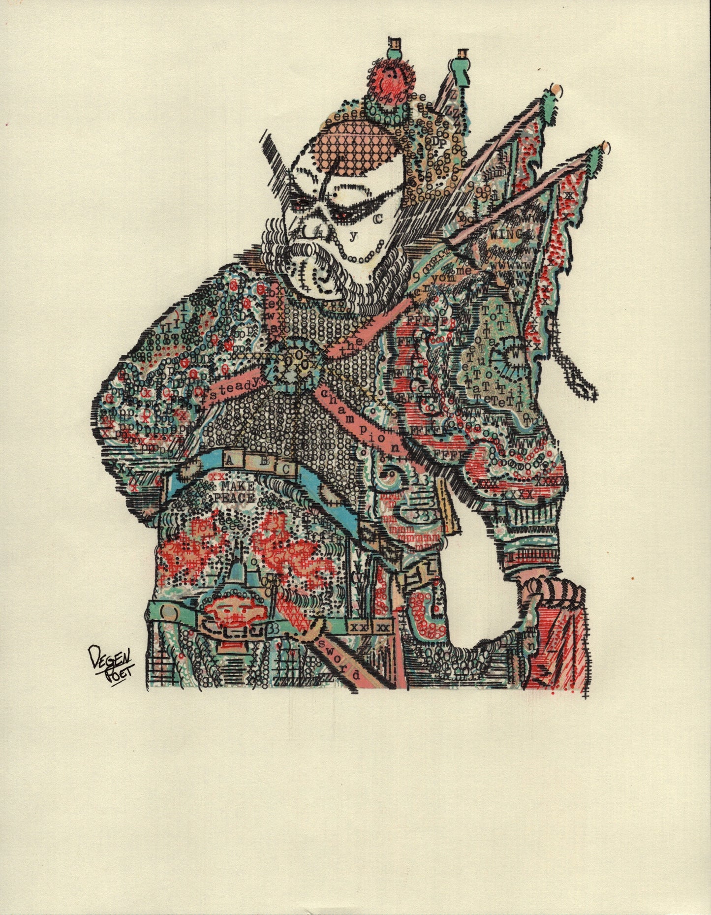 The Rogue Typist original typewriter artwork by Degen Poet