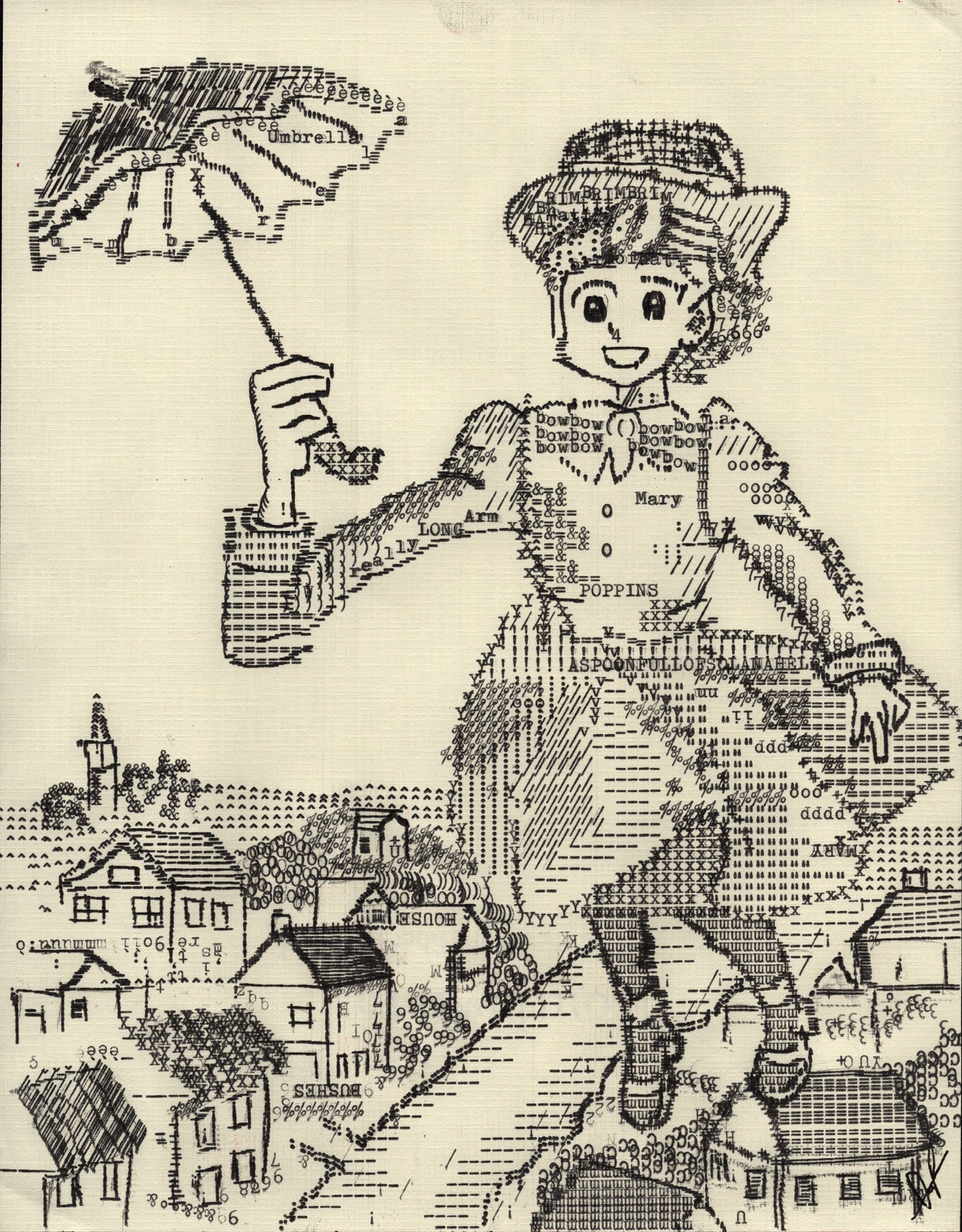 Poet Poppins original typewriter artwork by Degen Poet
