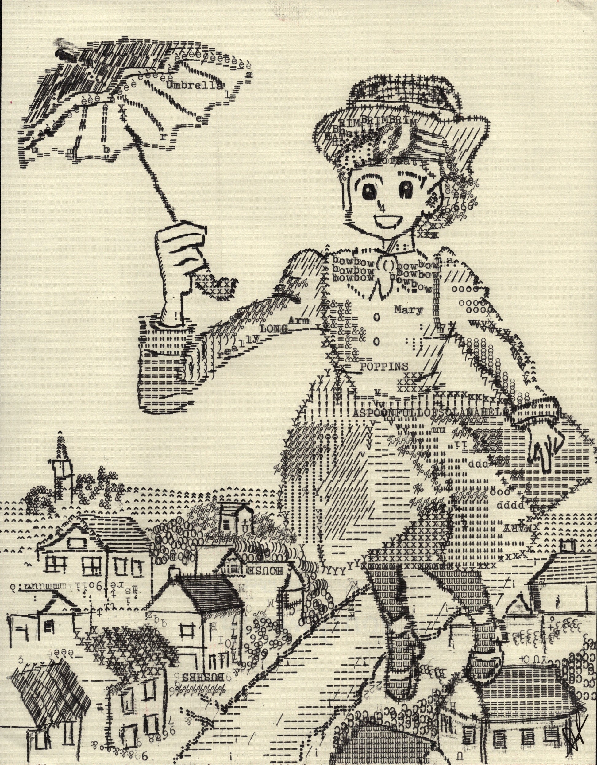 Poet Poppins original typewriter artwork by Degen Poet