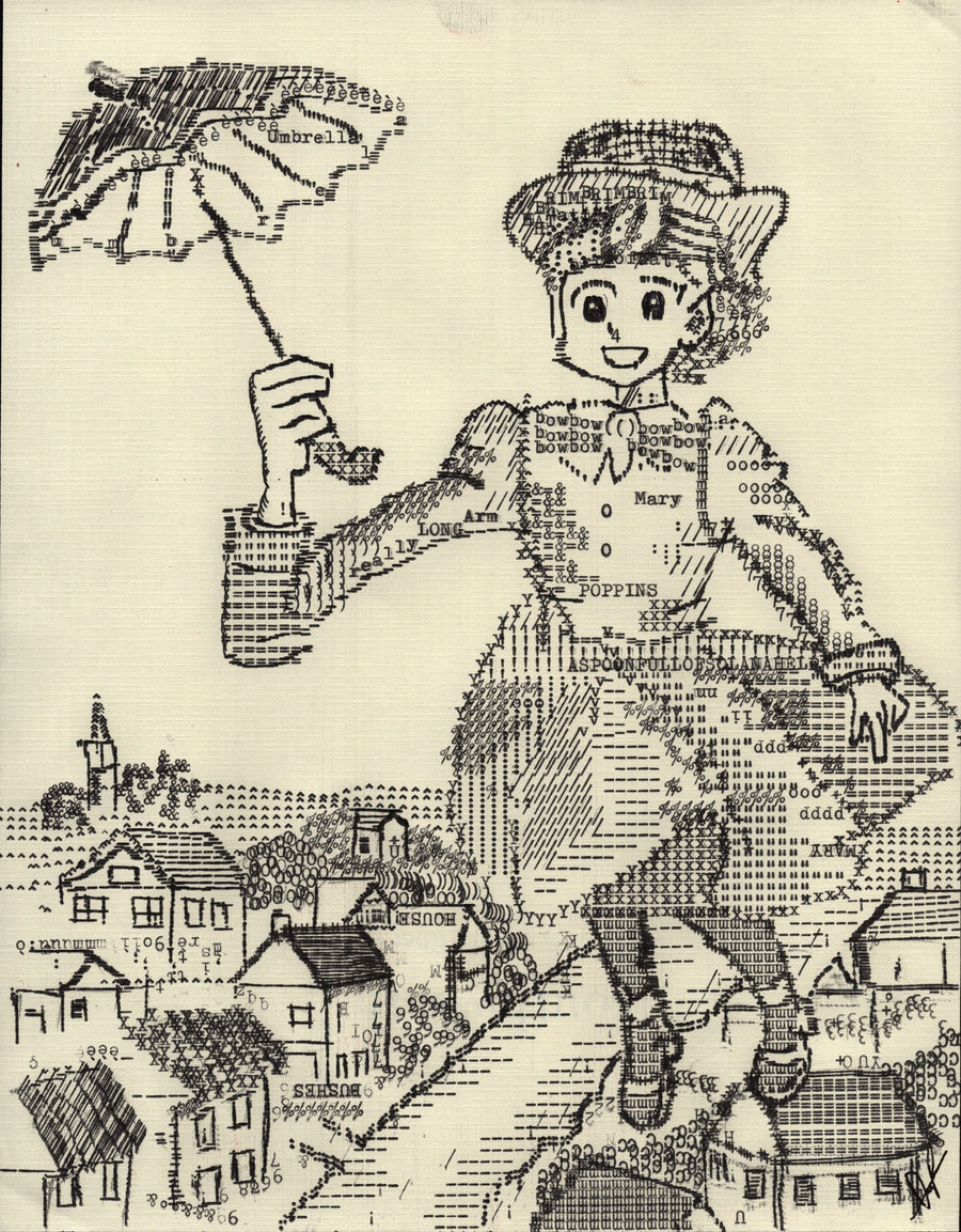 Poet Poppins original typewriter artwork by Degen Poet