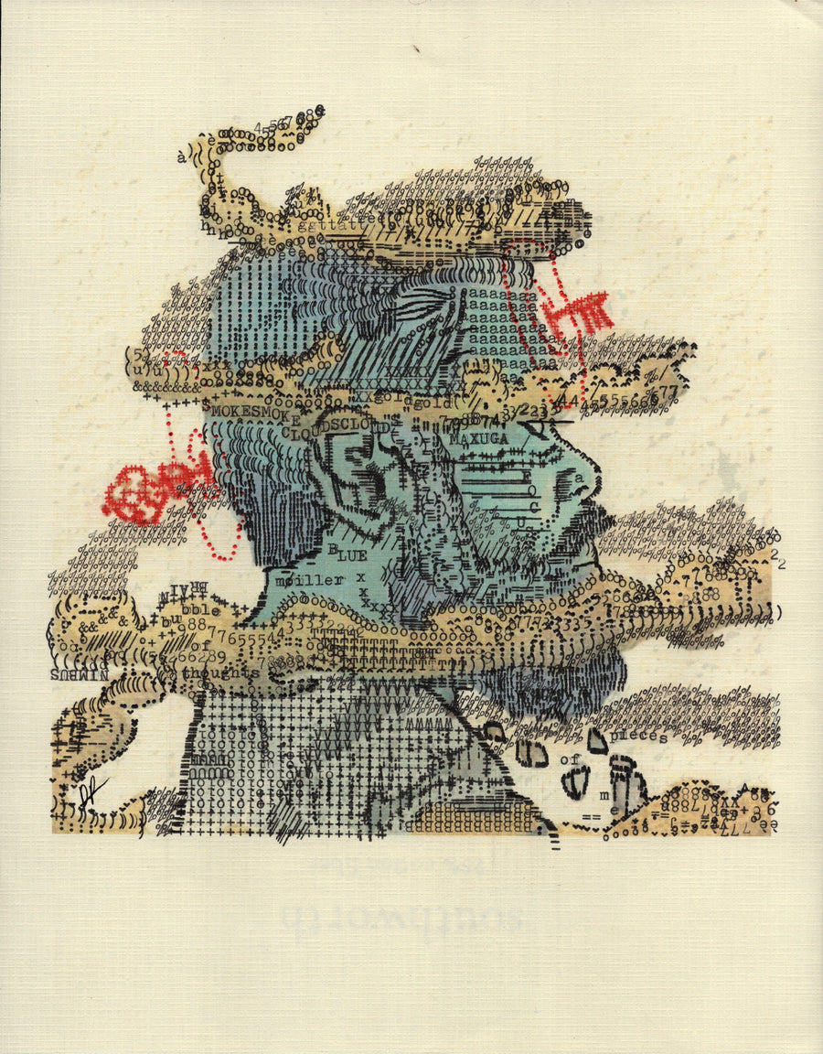 Thinking Nimbus original typewriter artwork by Degen Poet