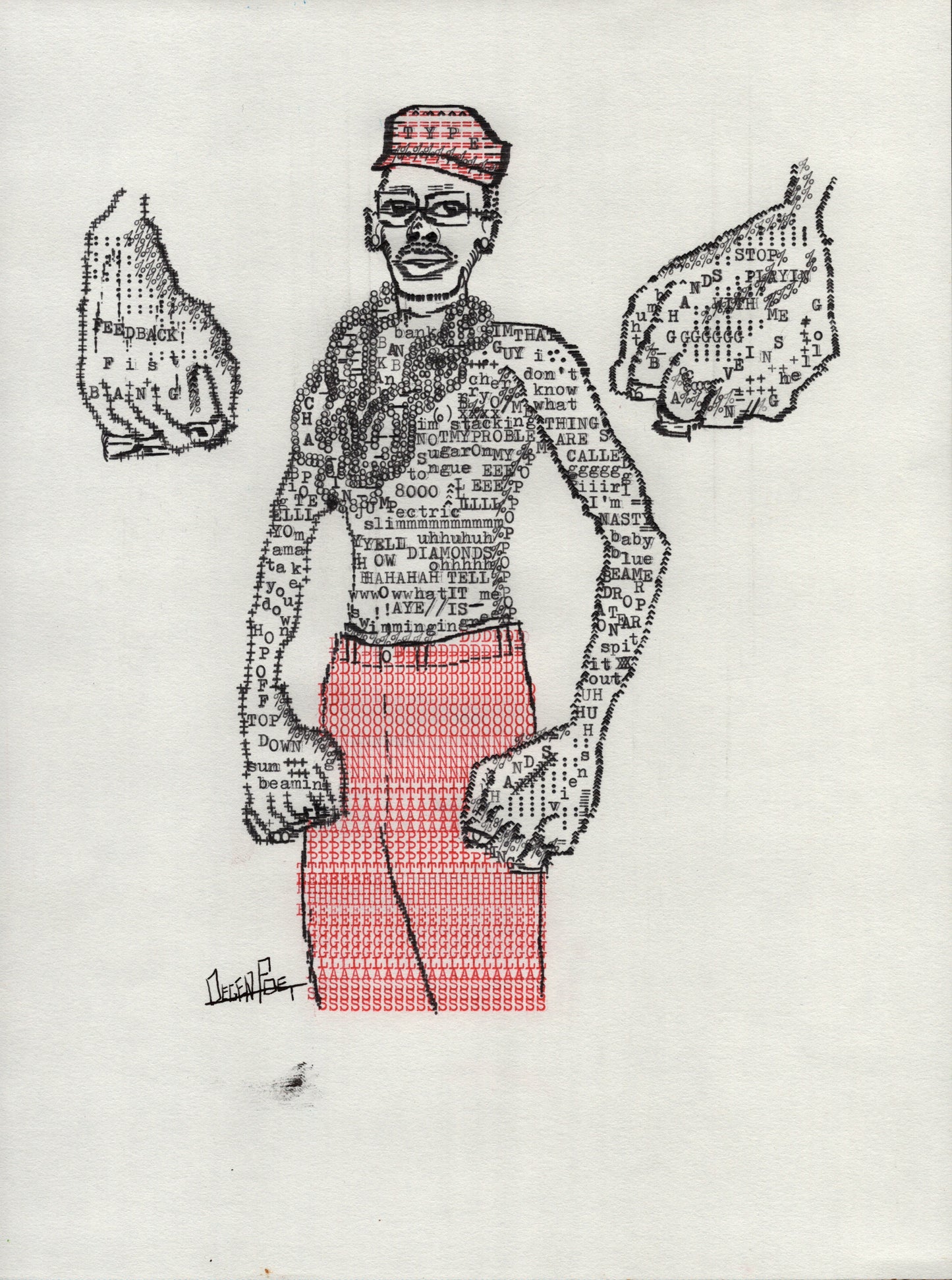 Don't Type the Glass original typewriter artwork by Degen Poet