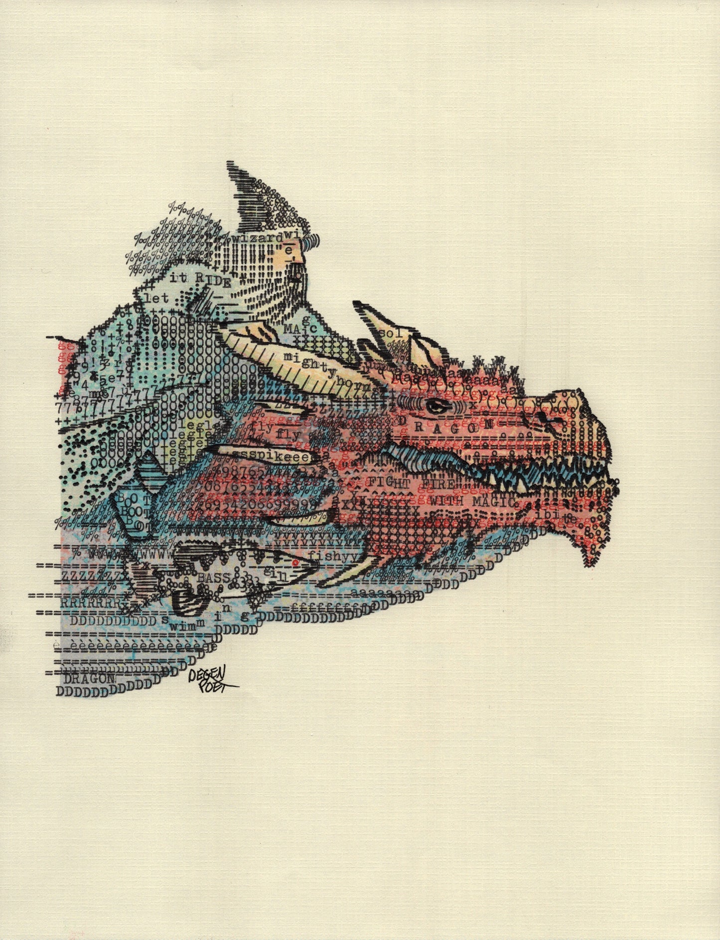 Wizard original typewriter artwork by Degen Poet