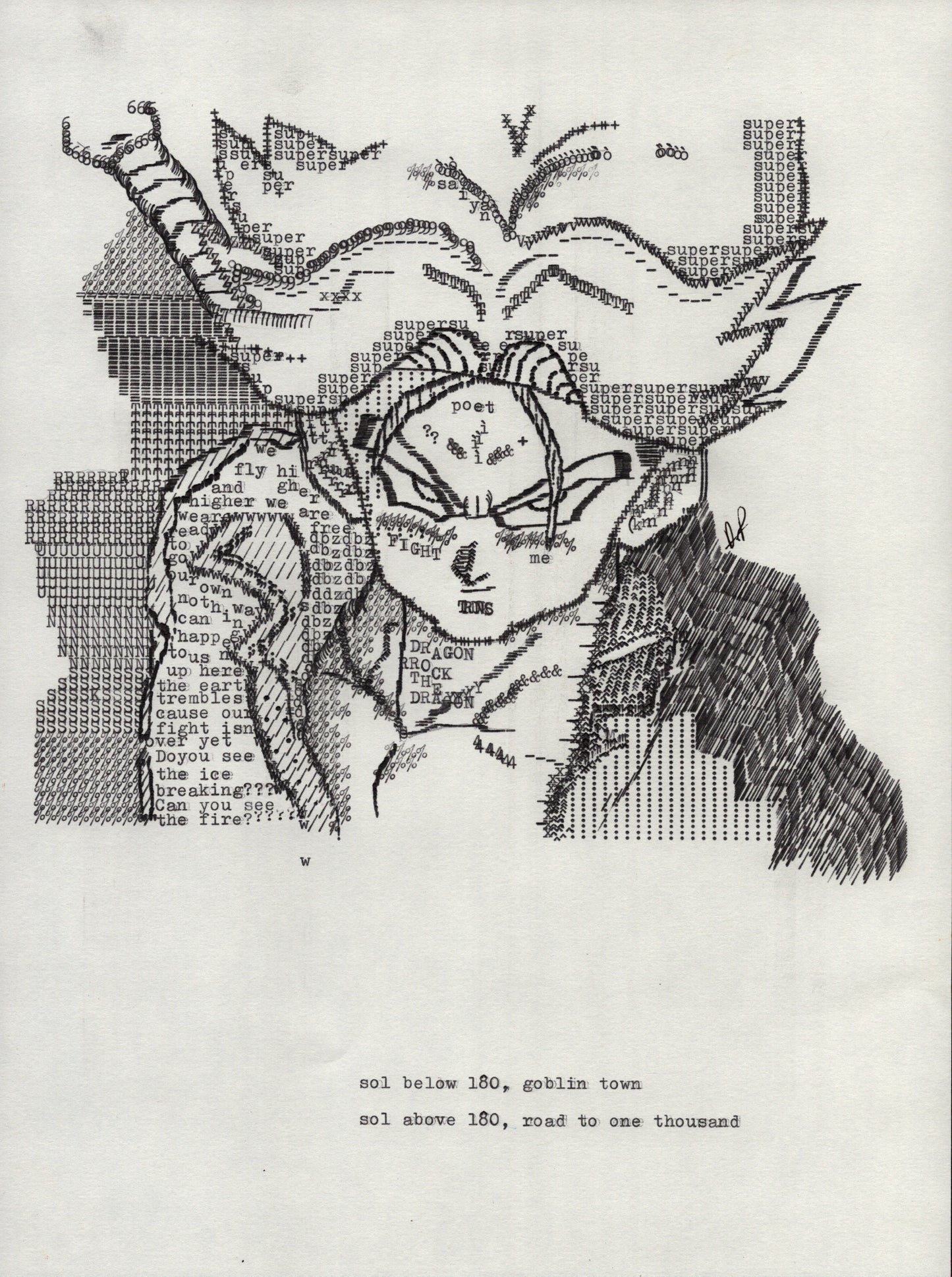 Future Trunks original typewriter artwork by Degen Poet