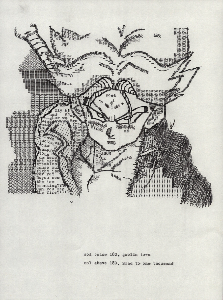 Future Trunks original typewriter artwork by Degen Poet