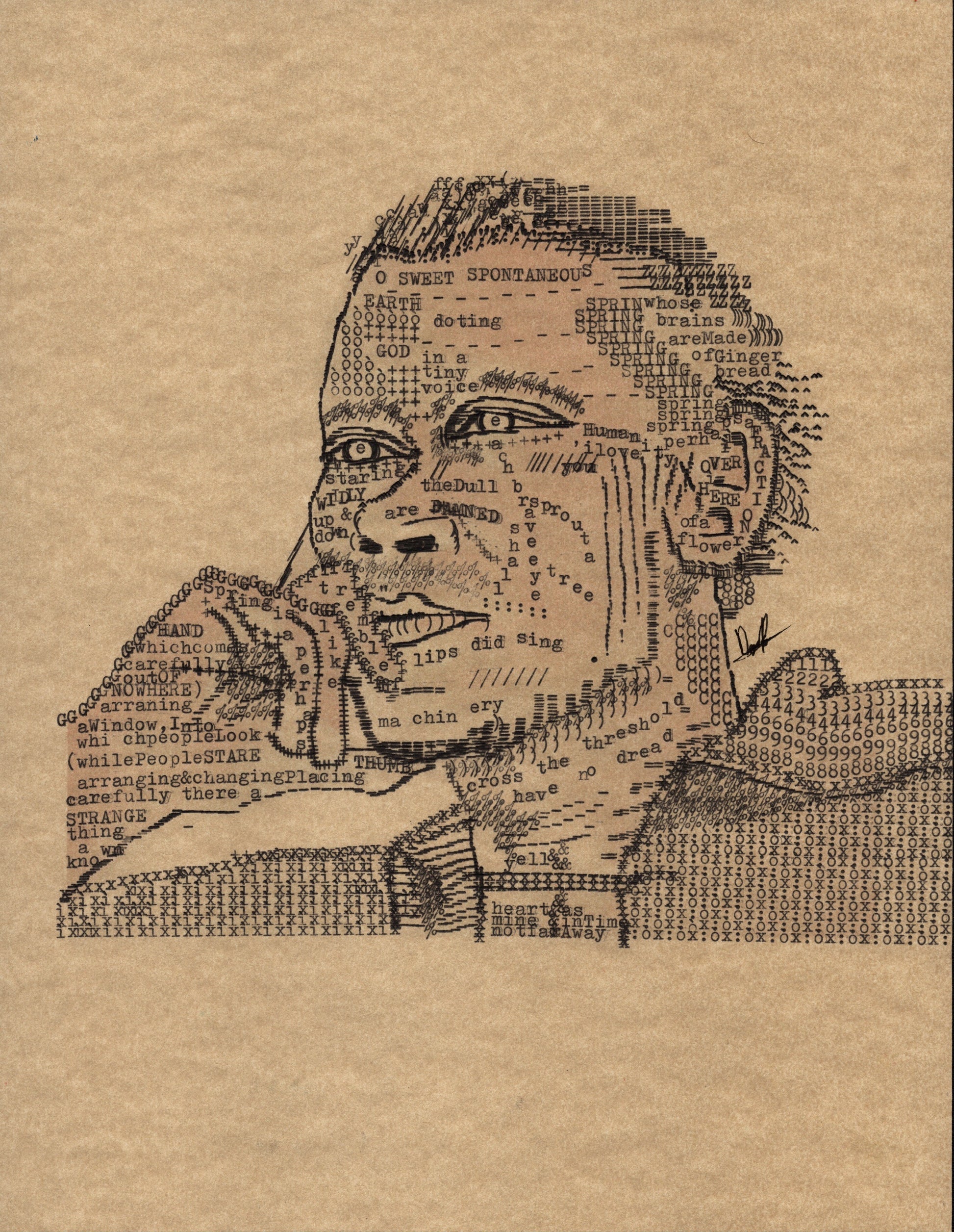 EE Cummings original typewriter artwork by Degen Poet