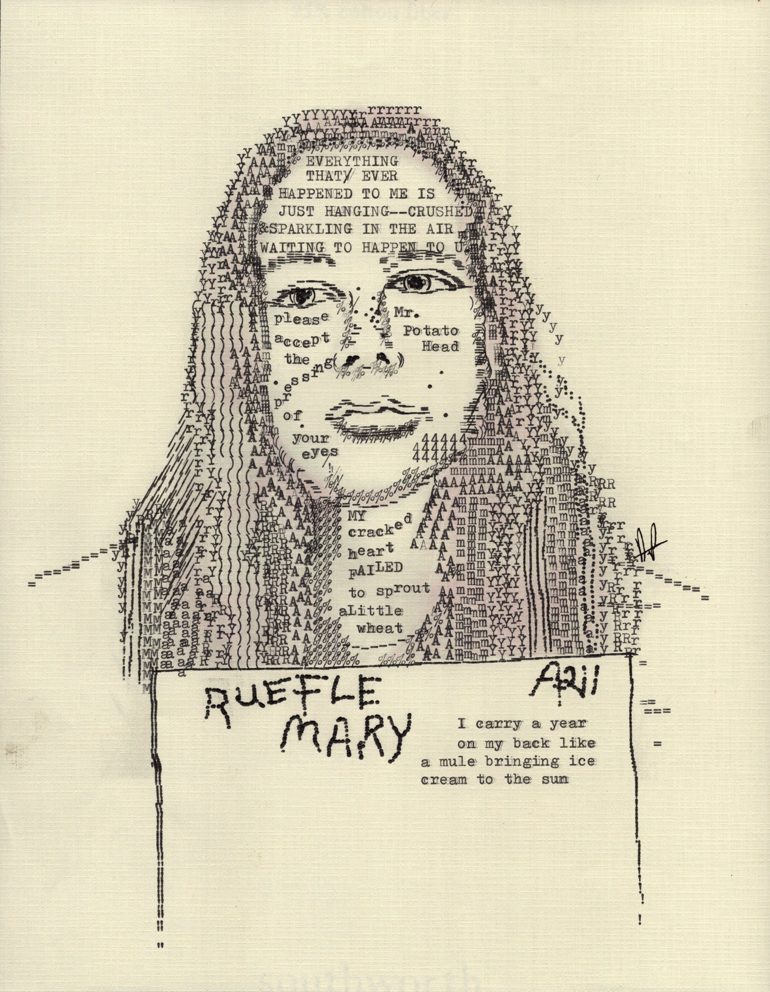 Mary Ruefle original typewriter artwork