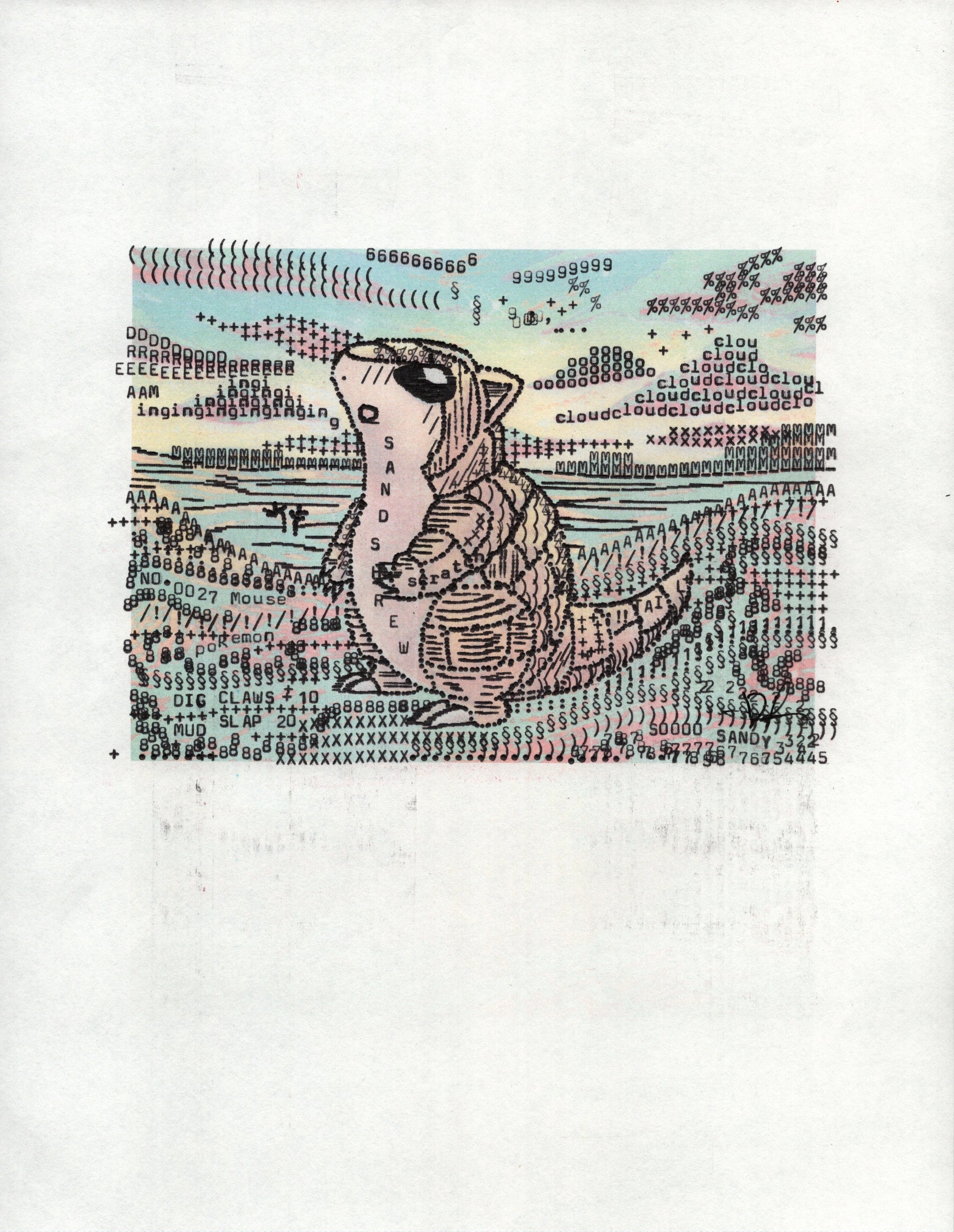 Sandshrew original typewriter artwork by Degen Poet