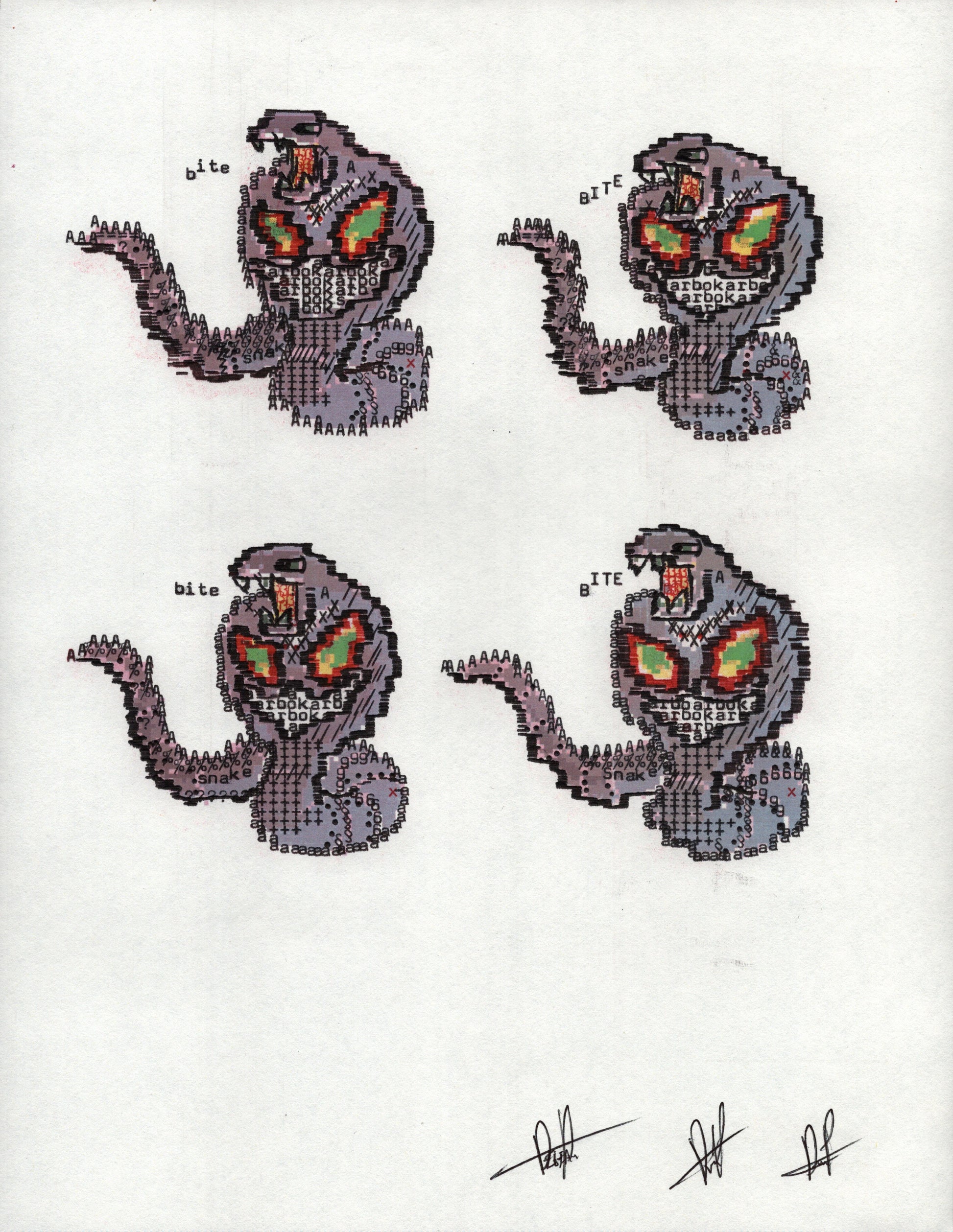 Arbok original typewriter artwork by Degen Poet