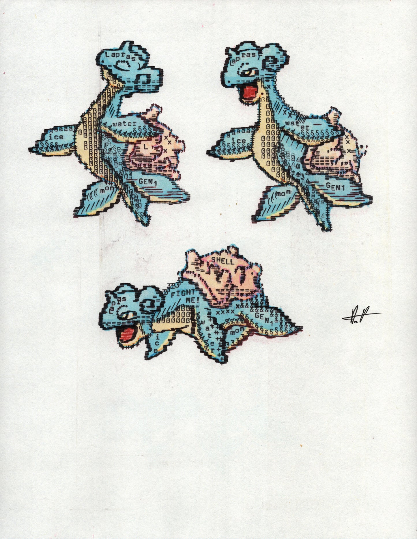 Lapras original typewriter artwork by Degen Poet