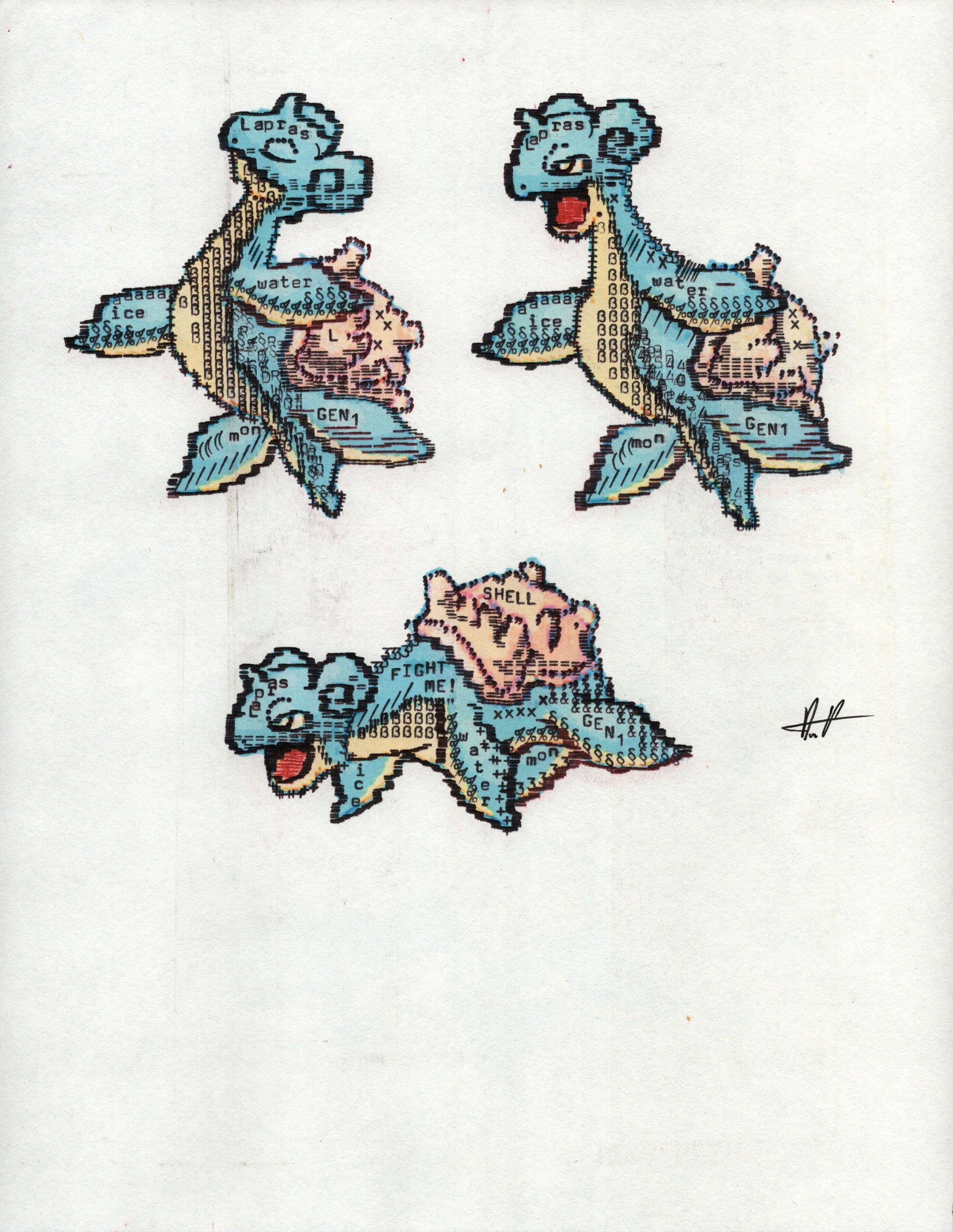Lapras original typewriter artwork by Degen Poet