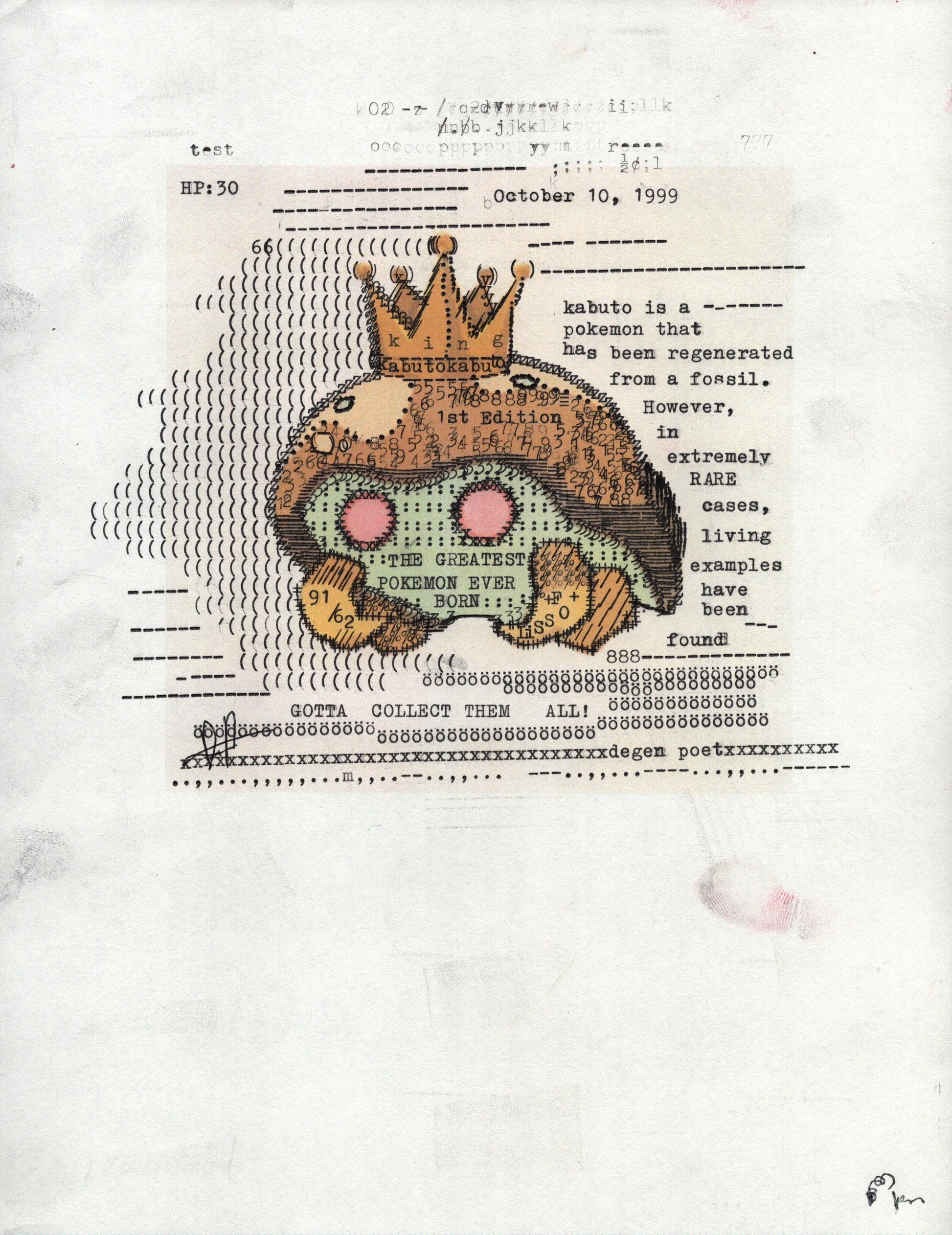 Kabuto original typewriter artwork by Degen Poet