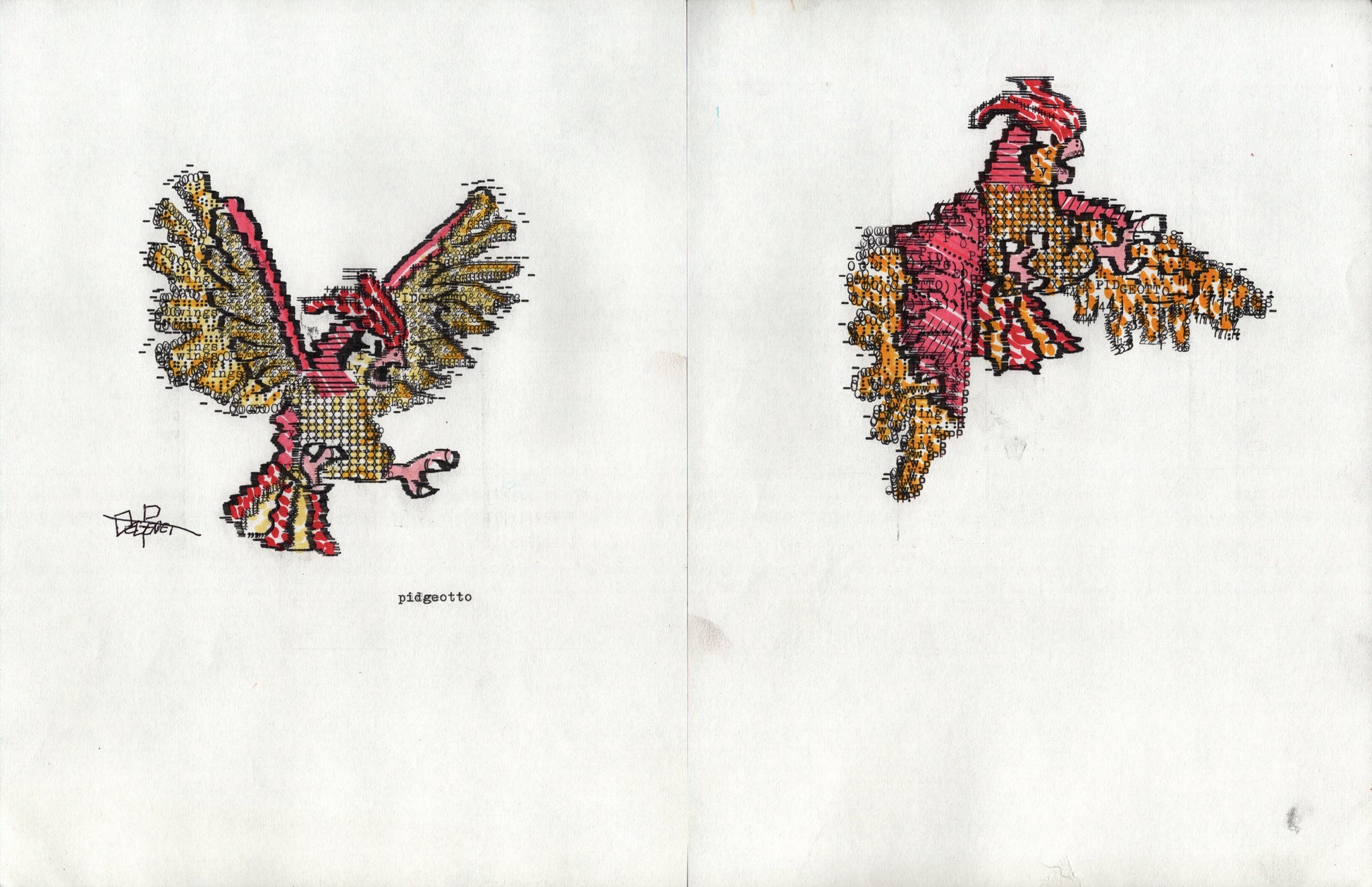 Pidgeotto original typewriter artwork by Degen Poet