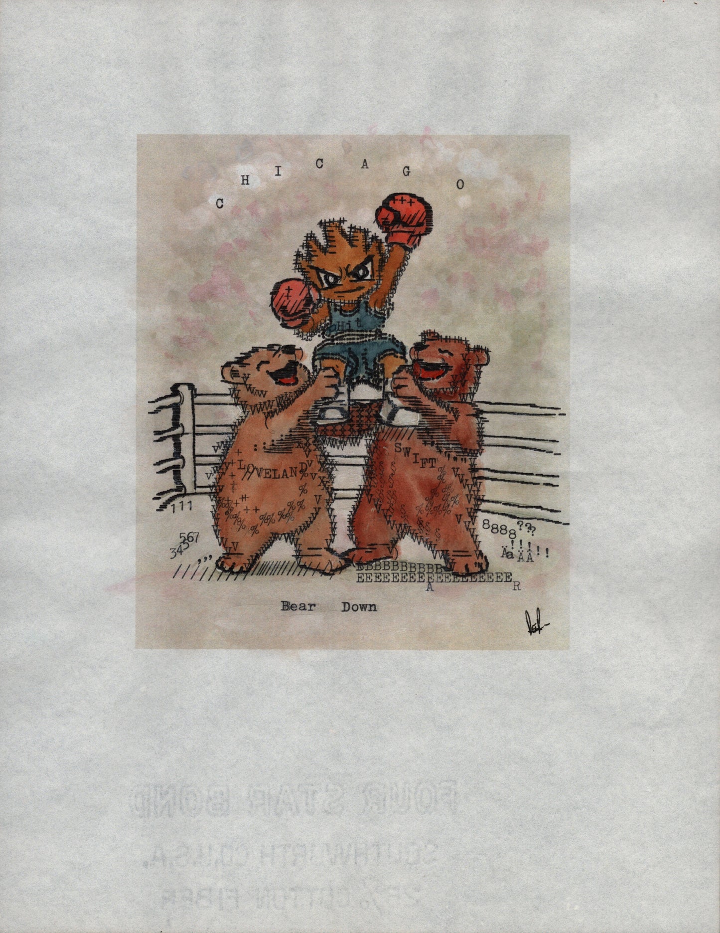 Hitmonchan original typewriter artwork by Degen Poet