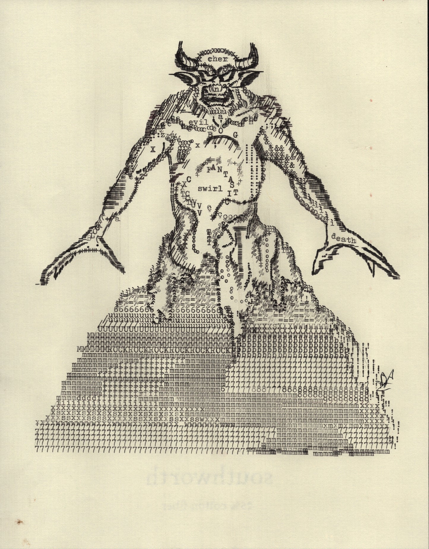 Chernabog original typewriter artwork by Degen Poet