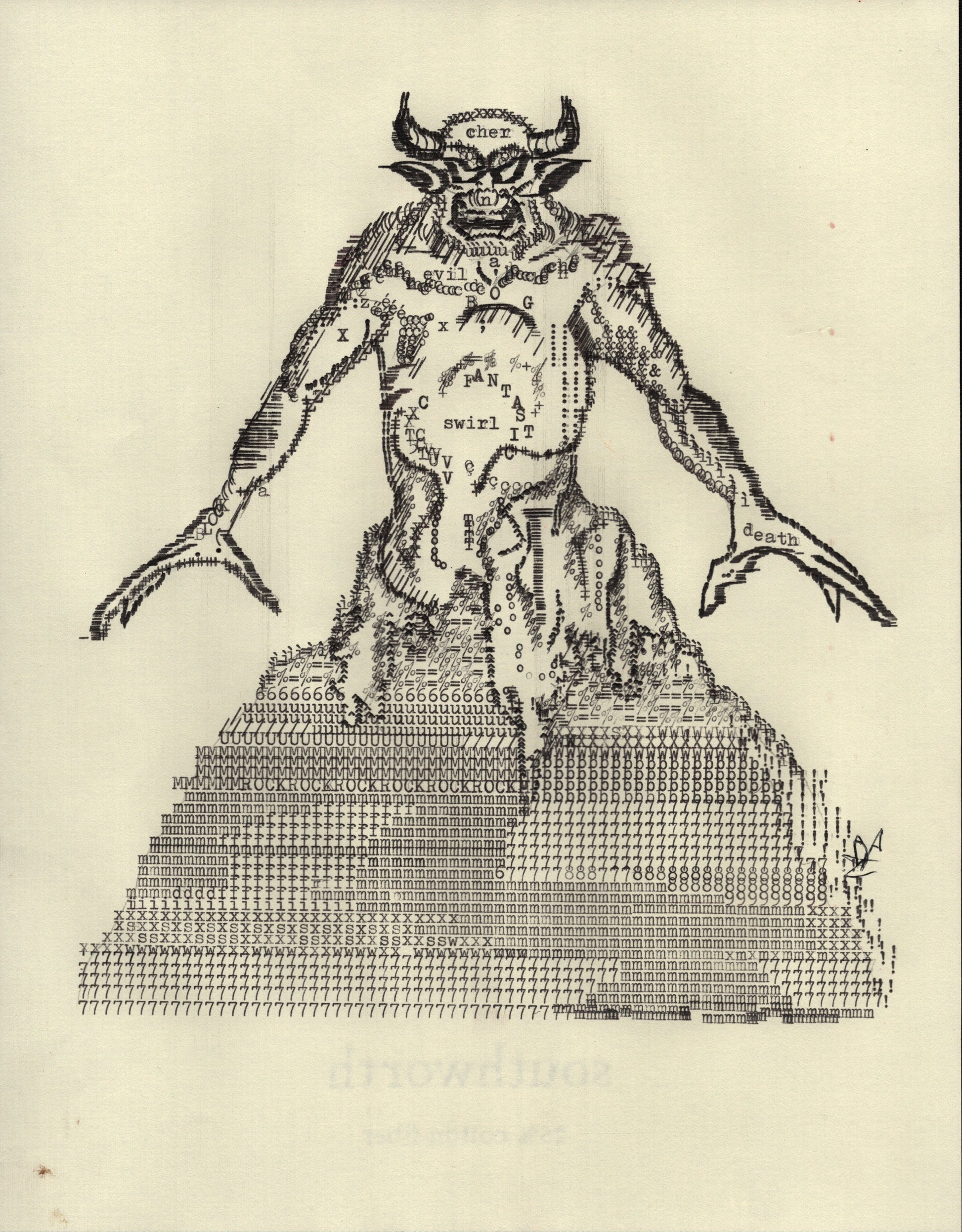 Chernabog original typewriter artwork by Degen Poet